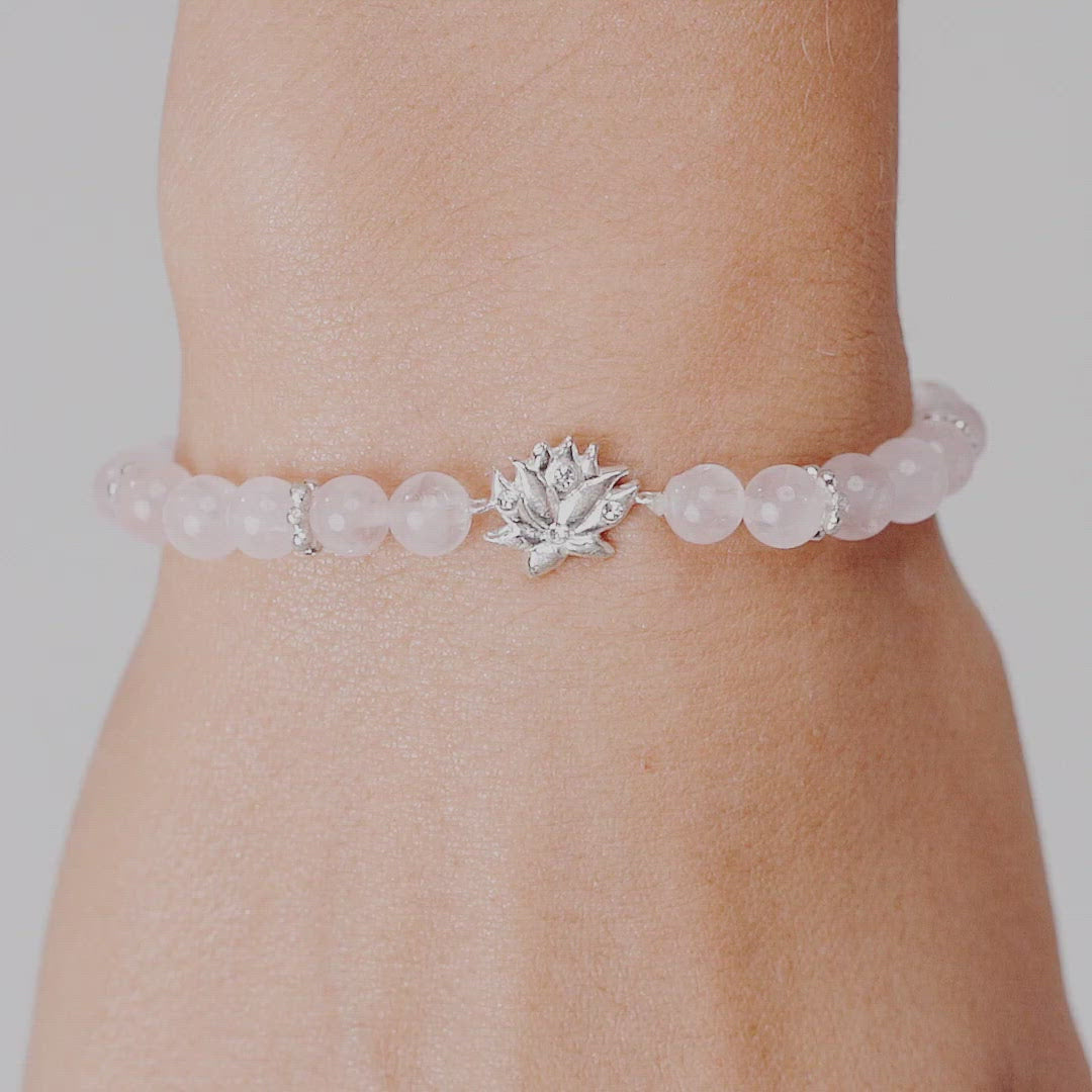 Emotion Renewal - Rose Quartz Lotus Charm Bracelet