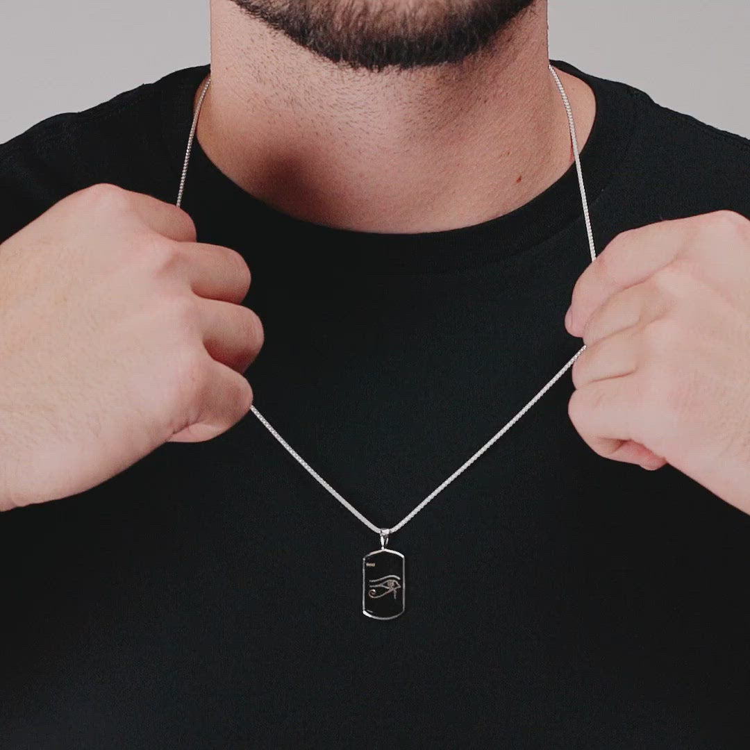 Onyx Eye of Horus Dog Tag - Karma and Luck - locket men's necklaces - Sterling Silver  | Buy Online
