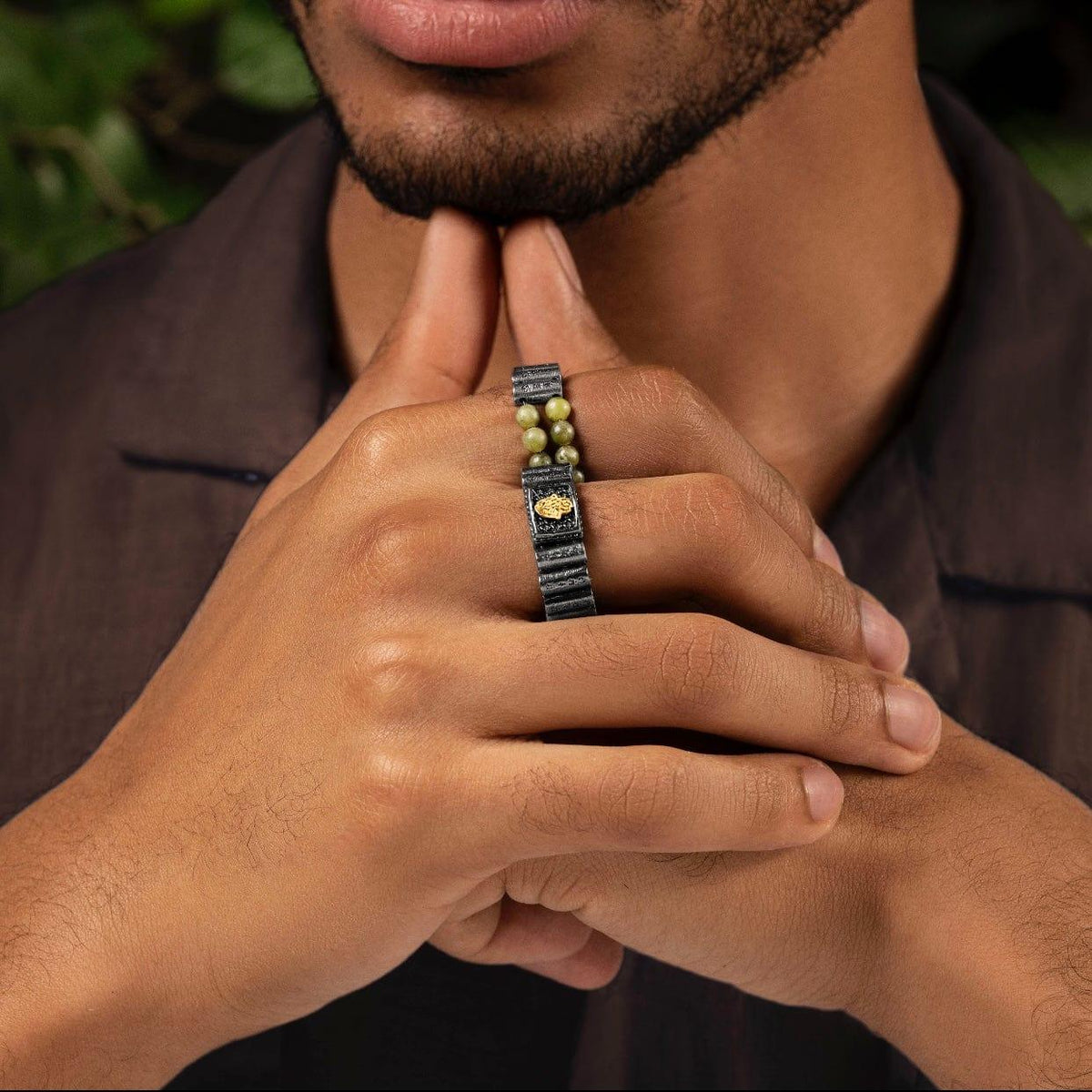 Karma and Luck  Rings - Mens  -  Harmonious Unity - Jade Mantra Ring
