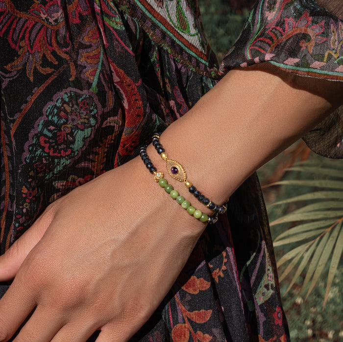 Karma and Luck  Bracelets - Womens  -  Enlightened Approach - Jade Buddha Hematite Luck Bracelet