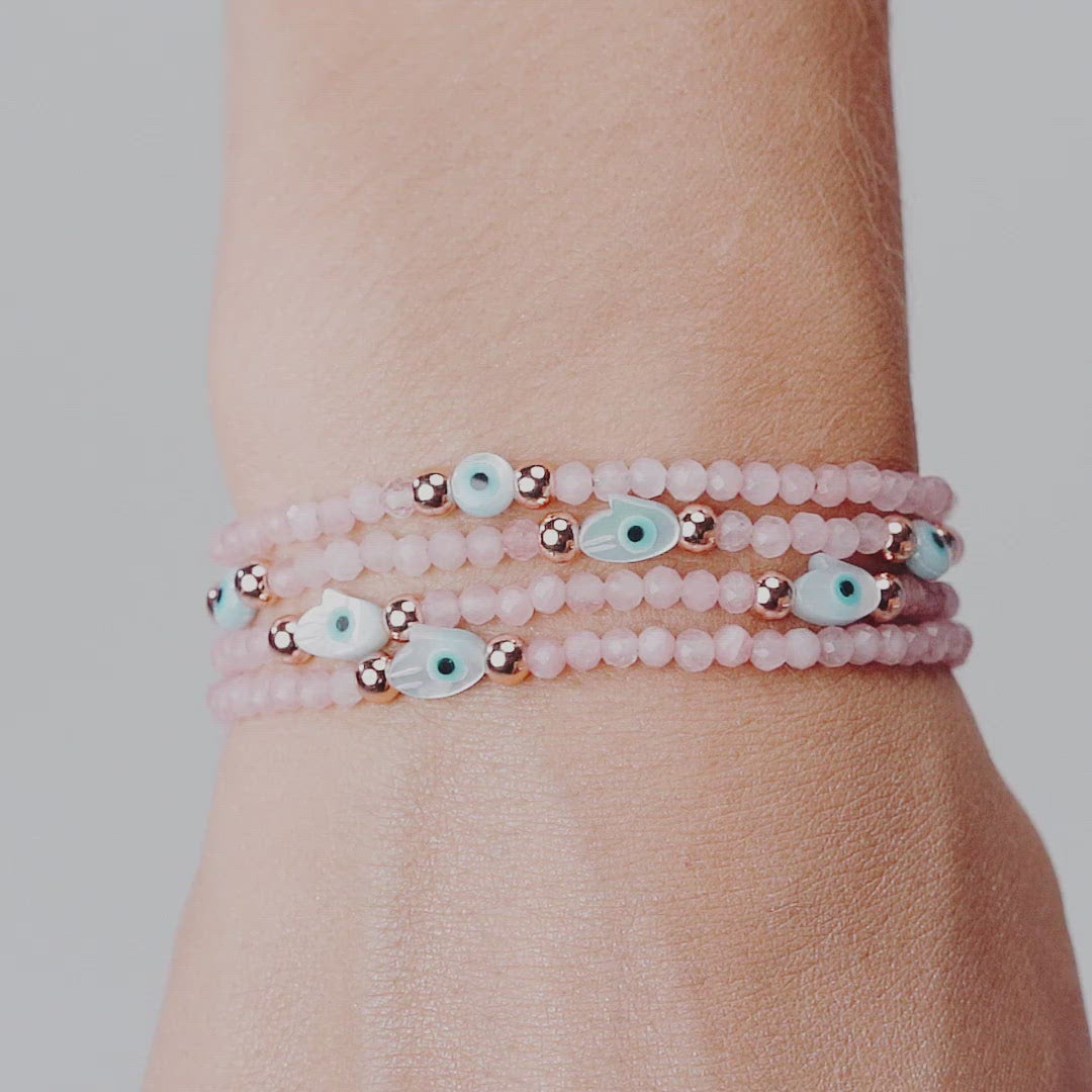 karma and luck - Vision of Love Rose Quartz Bracelet - evil eye stretch bracelet -  buy now