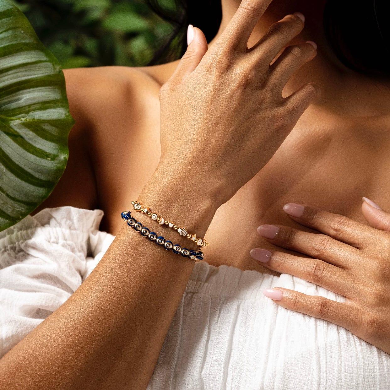 Karma and Luck  Bracelets - Womens  -  Heavenly Spirit - Navy Enamel Evil Eye Charm Bracelet