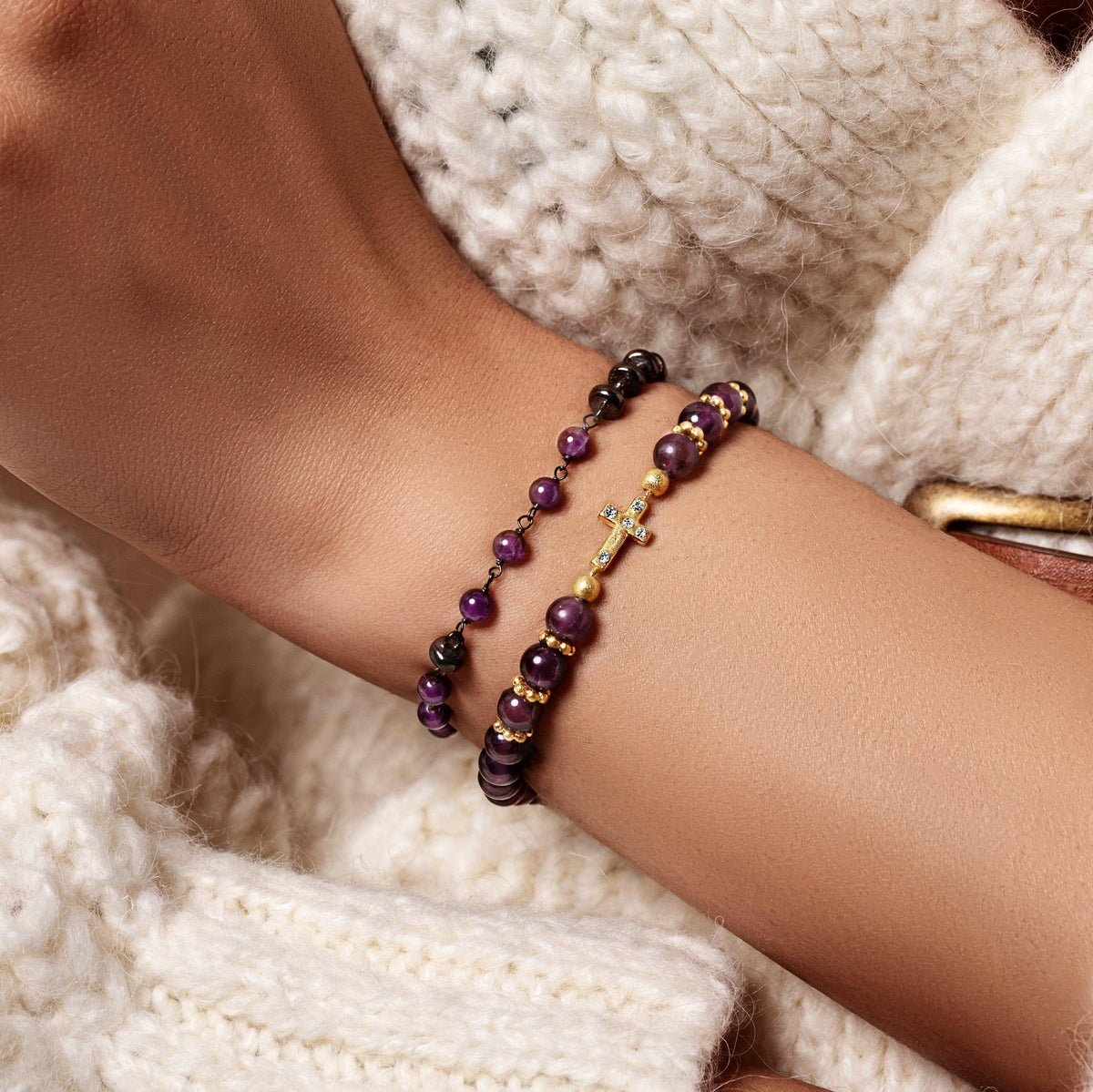 Karma and Luck  Bracelet  -  Leap of Intuition - Amethyst Cross Charm Bracelet
