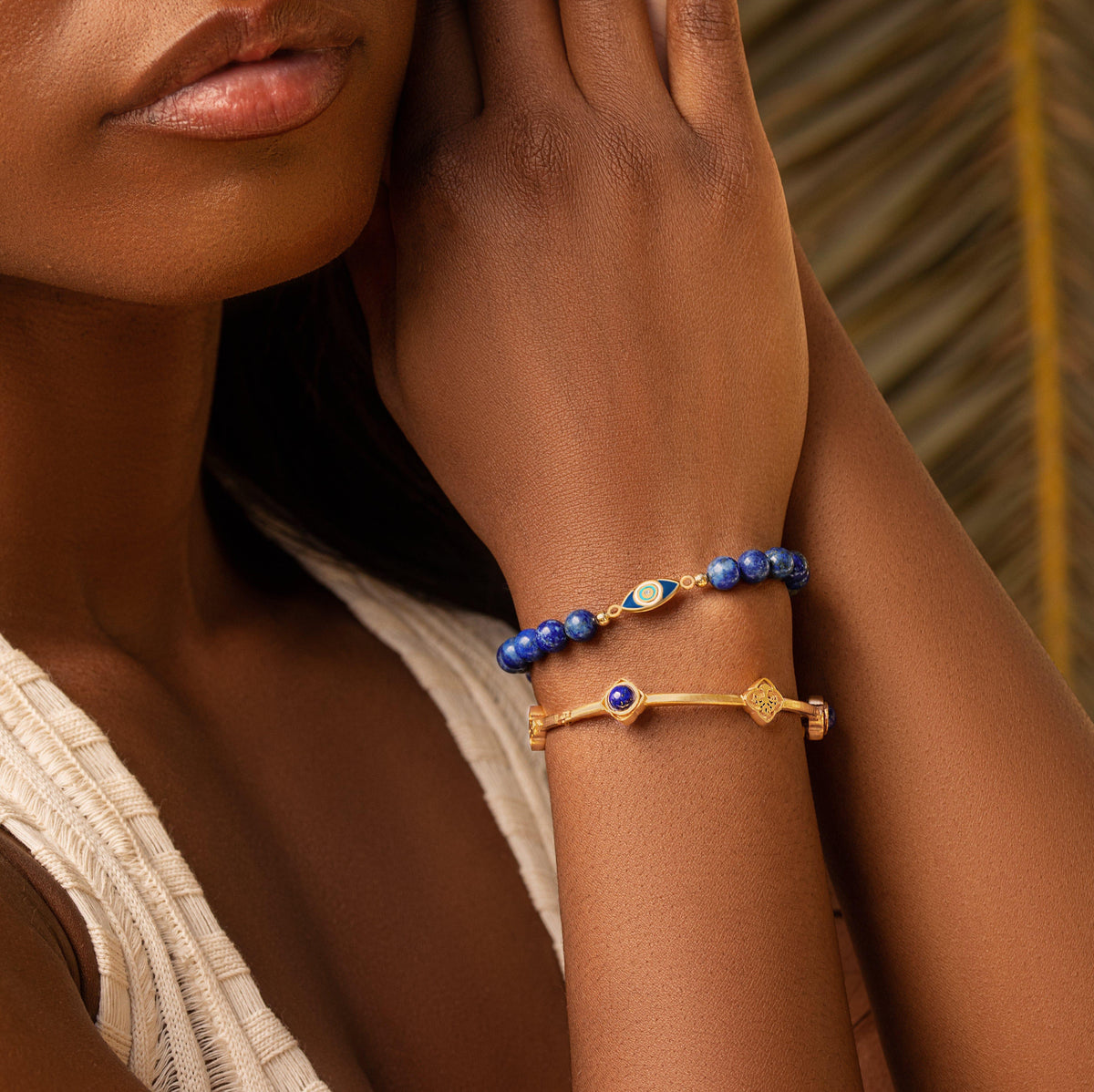 Karma and Luck  Bracelets - Womens  -  Wise Glance Lapis Evil Eye Charm Bracelet