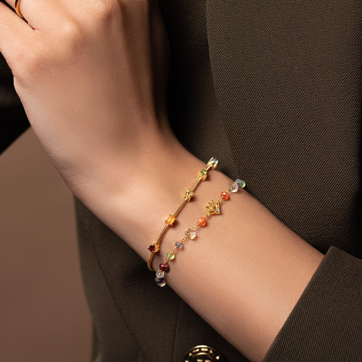 Karma and Luck  Bracelet  -  Careful Alignment - Gold Plated 7 Stones Chakra Bracelet