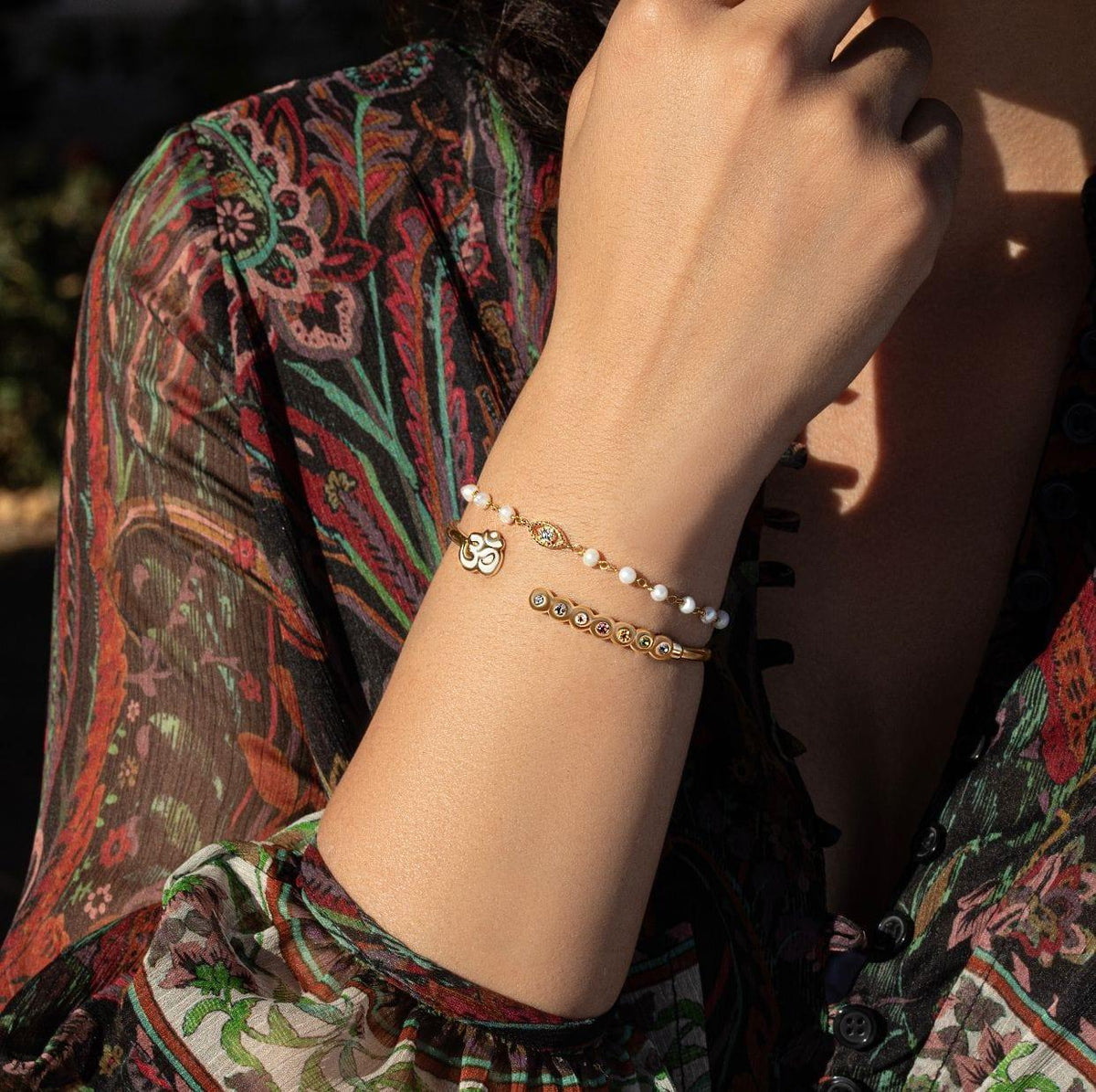 Karma and Luck  Bracelets - Womens  -  Dreamlike Protection - Pearl Evil Eye Charm Bracelet