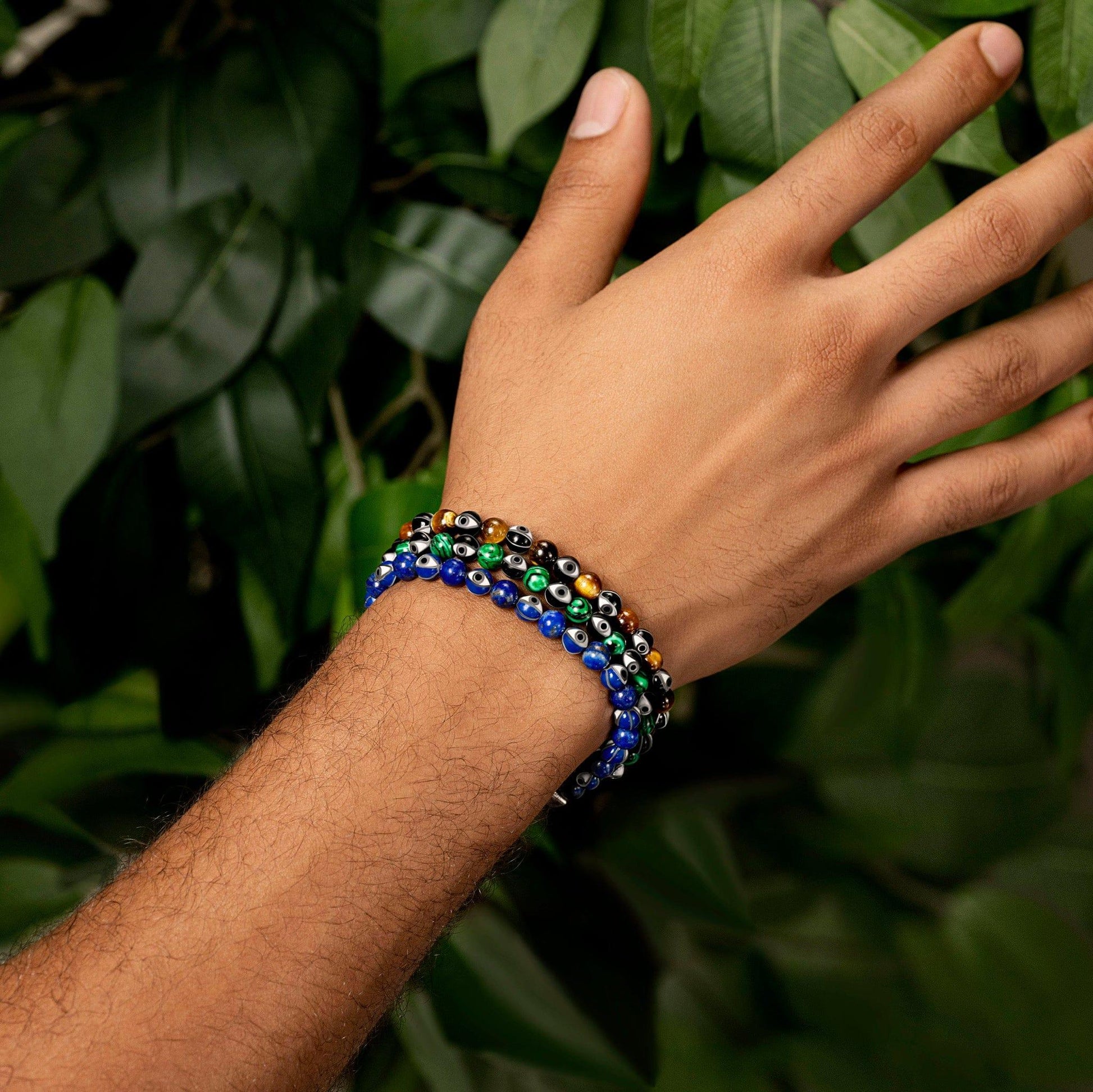 Karma and Luck  Bracelets - Mens  -  Confident Personality - Black Enamel Tiger's Eye Evil Eye Bracelet