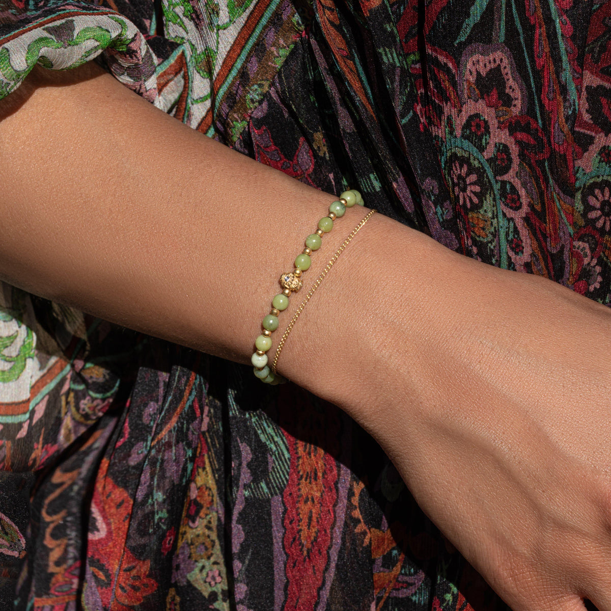 Karma and Luck  Bracelets - Womens  -  Enlightened Soul - Buddha Jade Gold Chain Bracelet