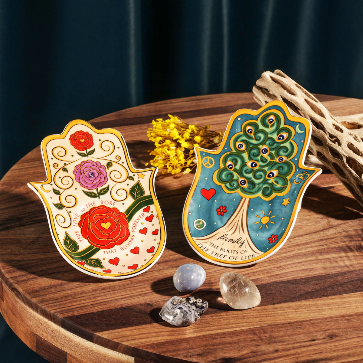 Karma and Luck  Home Decor  -  Spiritual Growth - Ceramic Tree of Life Hamsa Plate