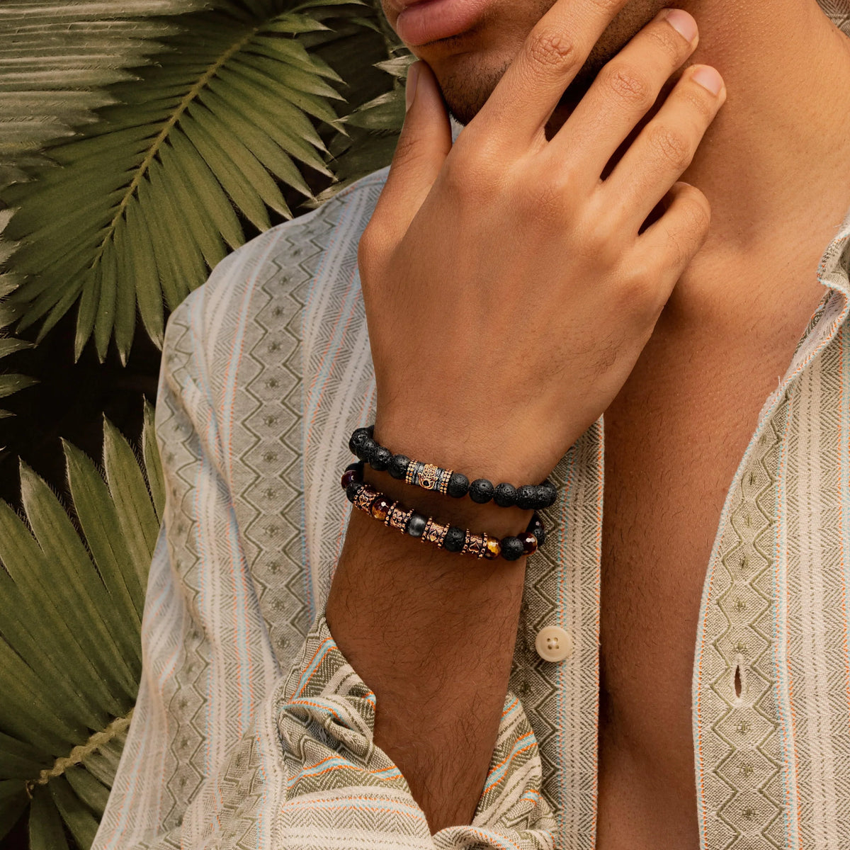 Karma and Luck  Bracelets - Mens  -  Fierce Protector - Lava Stone Bracelet