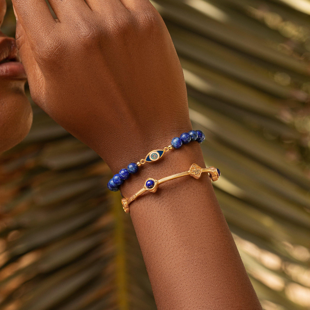 Karma and Luck  Bracelets - Womens  -  Wise Glance Lapis Evil Eye Charm Bracelet