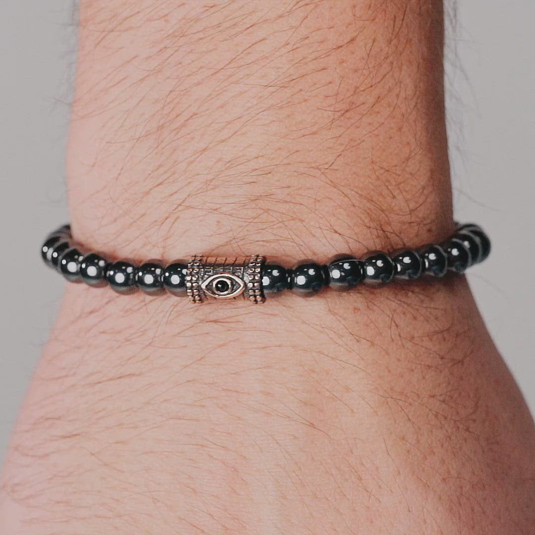 Spiritual Fortress - Hematite Evil Eye Charm Bracelet -evil eye amulet - karma and luck -  buy now