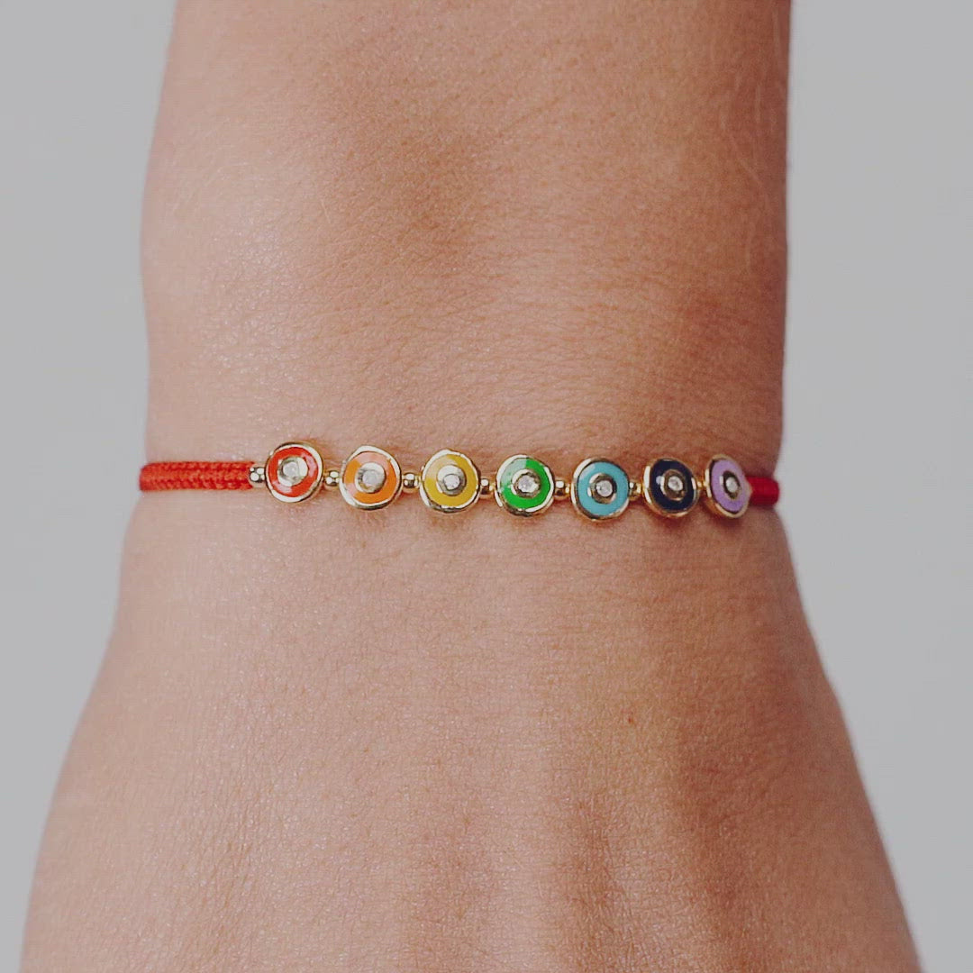 Gold Plated Chakra Red String Bracelet - the red string - karma and luck - Joyful Journey 