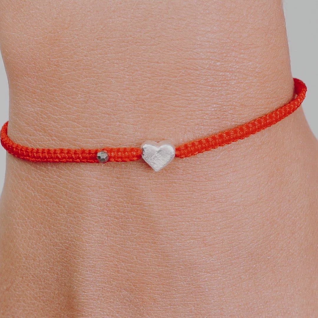 Heart Charm Bracelet - red string prayer - karma and luck - Protected by Love - Red String 