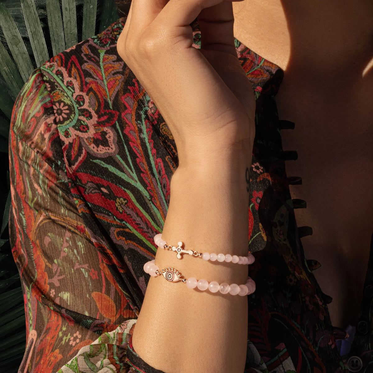 Karma and Luck  Bracelets - Womens  -  Loyal Support - Rose Quartz Diamond Cross Bracelet