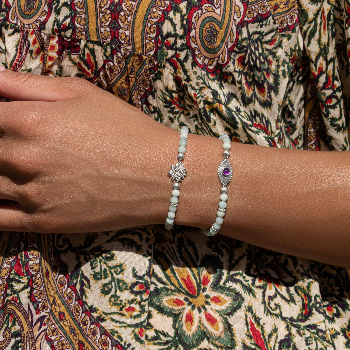Karma and Luck  Bracelets - Womens  -  Prosperity Magnet - Jade Amethyst Evil Eye Charm Bracelet