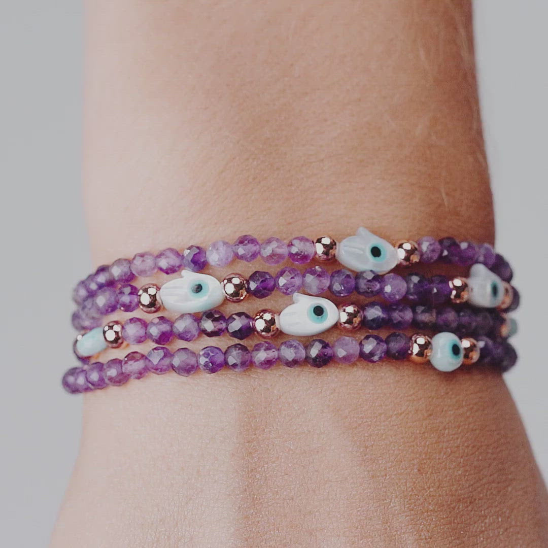  Amethyst Stone Bracelet - blue evil eye meaning - karma and luck - Intuition Amplifier - buy now