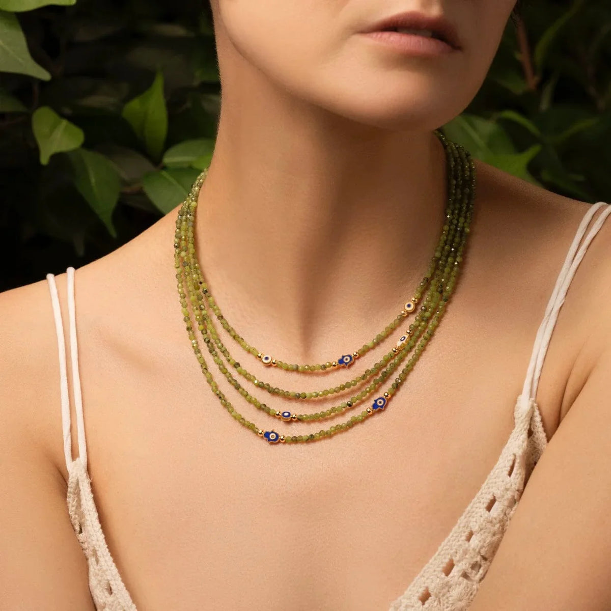 Karma and Luck  Necklaces - Womens  -  Abundant Mindset - Jade Evil Eye Hamsa Necklace
