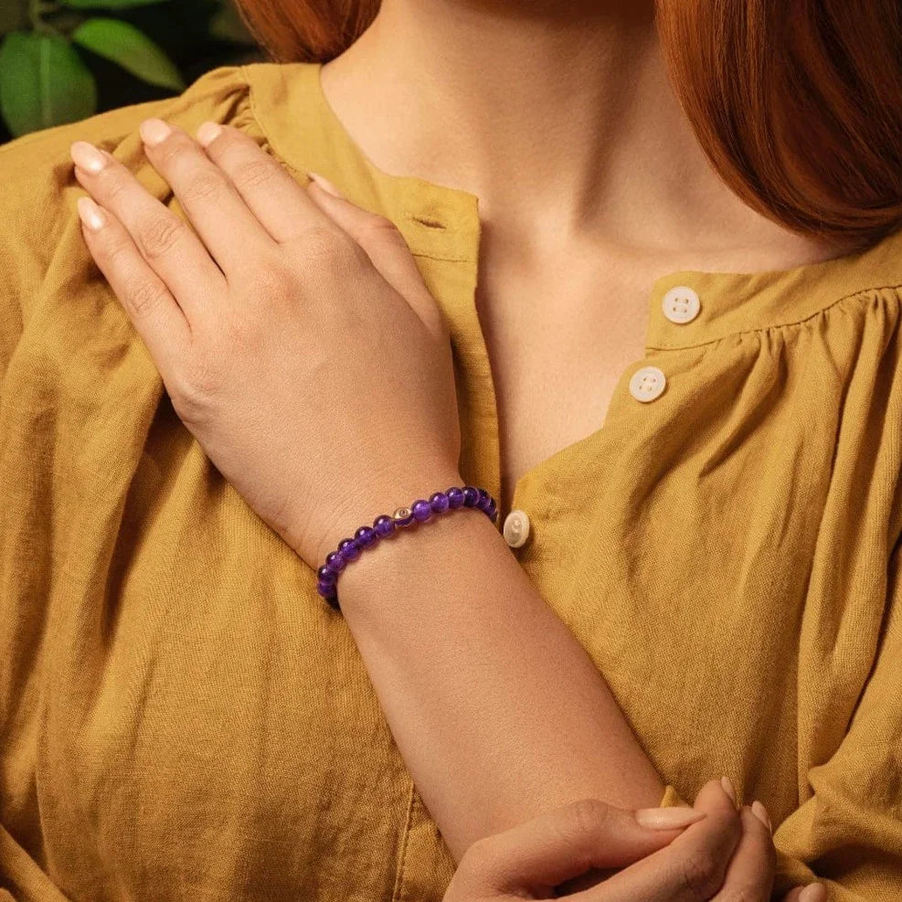 Karma and Luck  Bracelets - Womens  -  Calming Reflection - Evil Eye Amethyst February Birthstone Bracelet