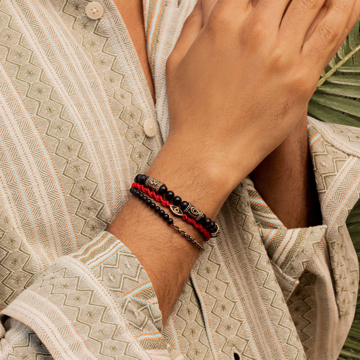 Karma and Luck  Bracelets - Red Mens  -  Iridescent Security - Matte Onyx Evil Eye Red String Bracelet