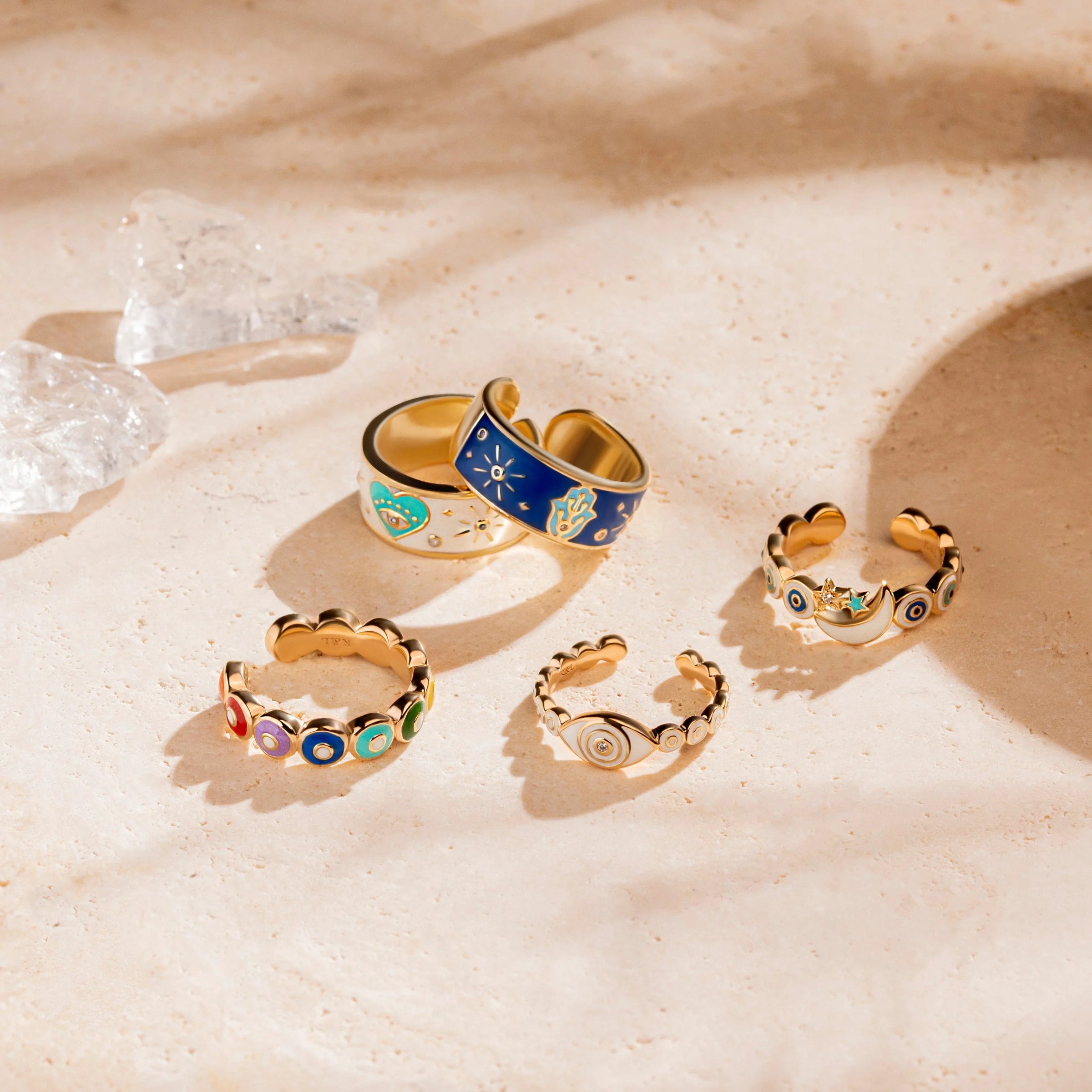 Karma and Luck  Rings - Womens  -  Vivid Personality - Multicolor Enamel Chakra Evil Eye Ring
