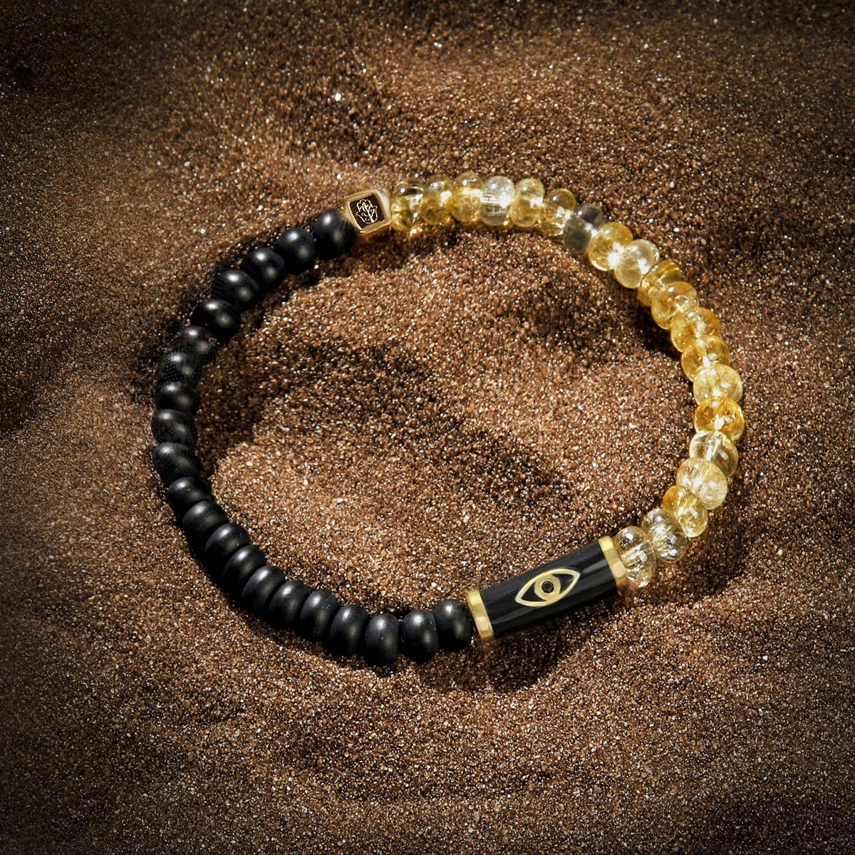 Karma and Luck  Bracelet  -  Radiant Joy - Evil Eye Citrine Matte Onyx Bracelet