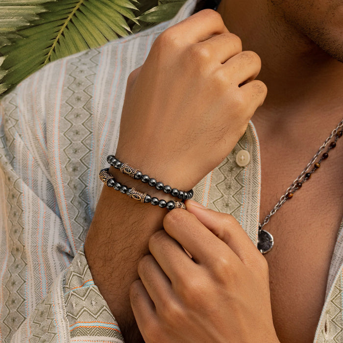 Karma and Luck  Bracelets - Mens  -  Grounding Force - Hematite Macrame Bracelet