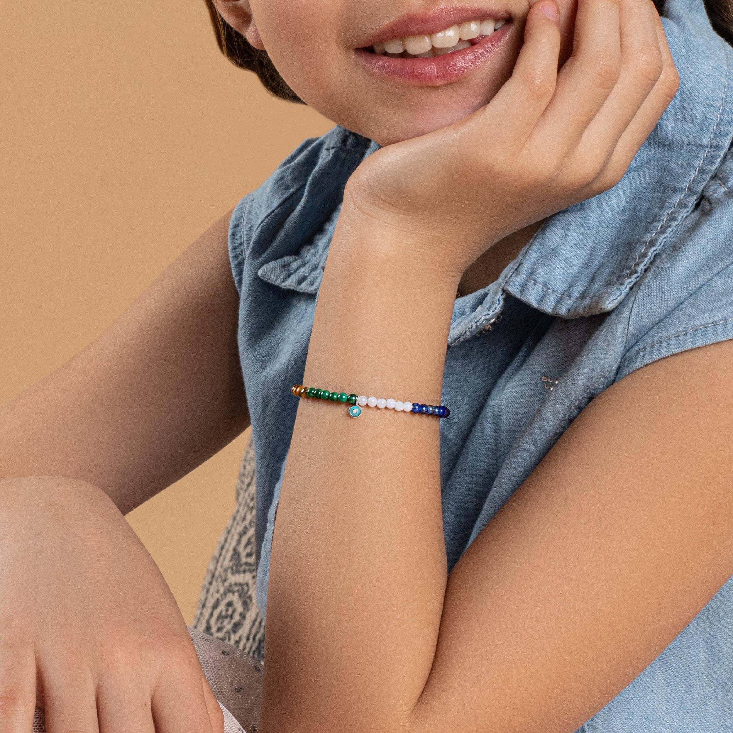Karma and Luck  Kids  -  Cheerful Protection - Multi Stone Evil Eye Kids Bracelet