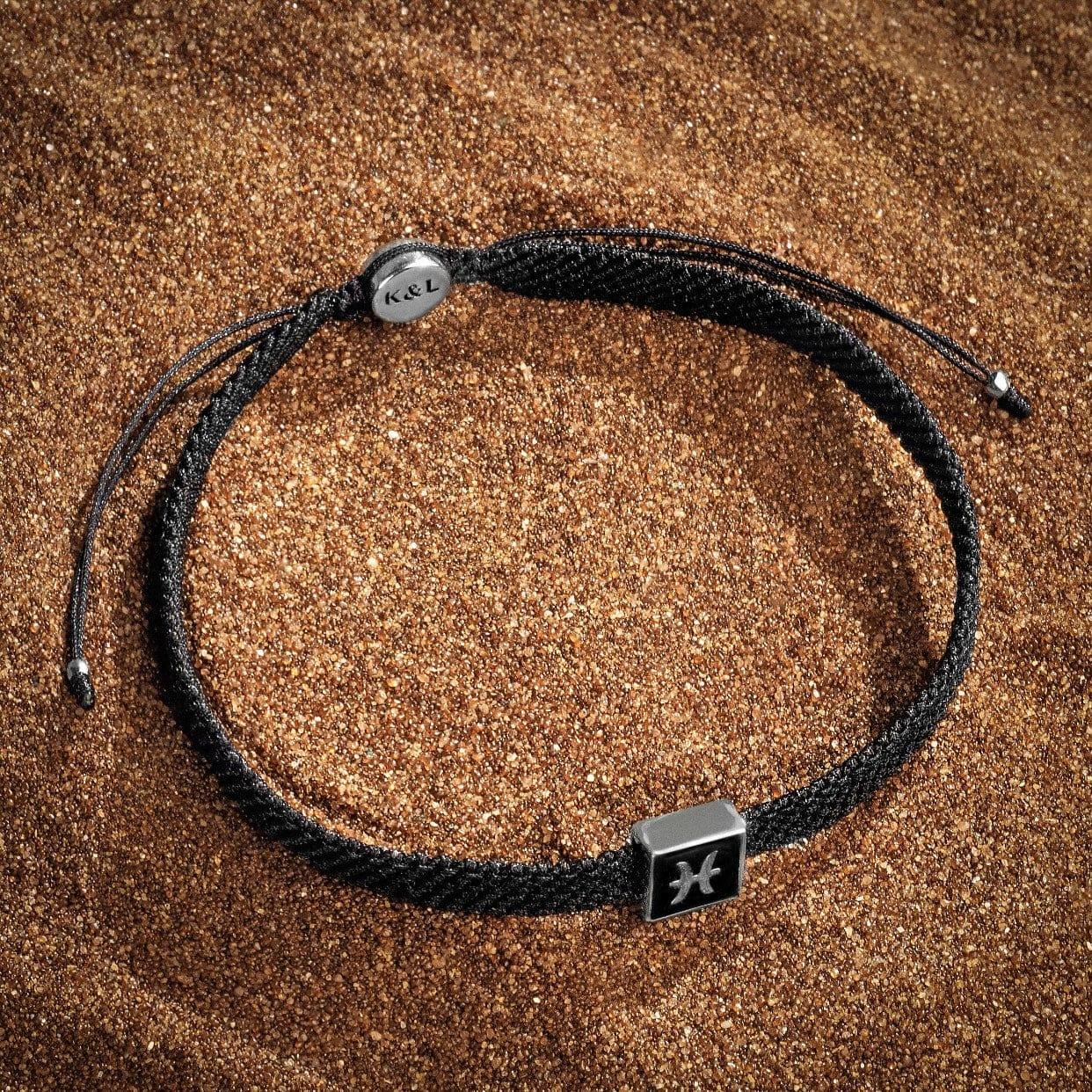 Karma and Luck  Bracelets - Mens  -  Flow With Me- Black Enamel Pisces Zodiac Bracelet