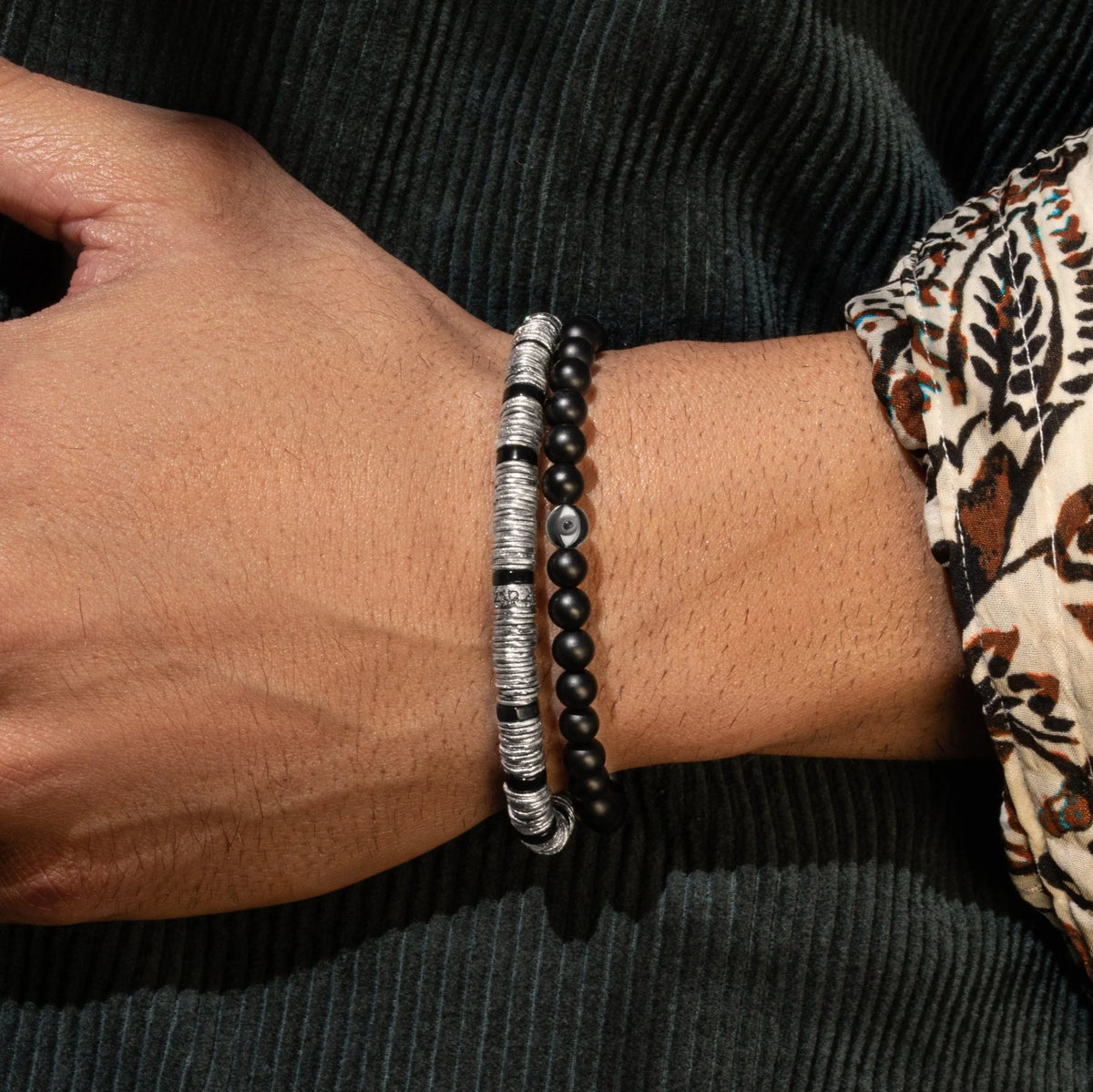 Karma and Luck  Bracelets - Mens  -  Spiritual Insight - Matte Onyx Evil Eye Charm Bracelet