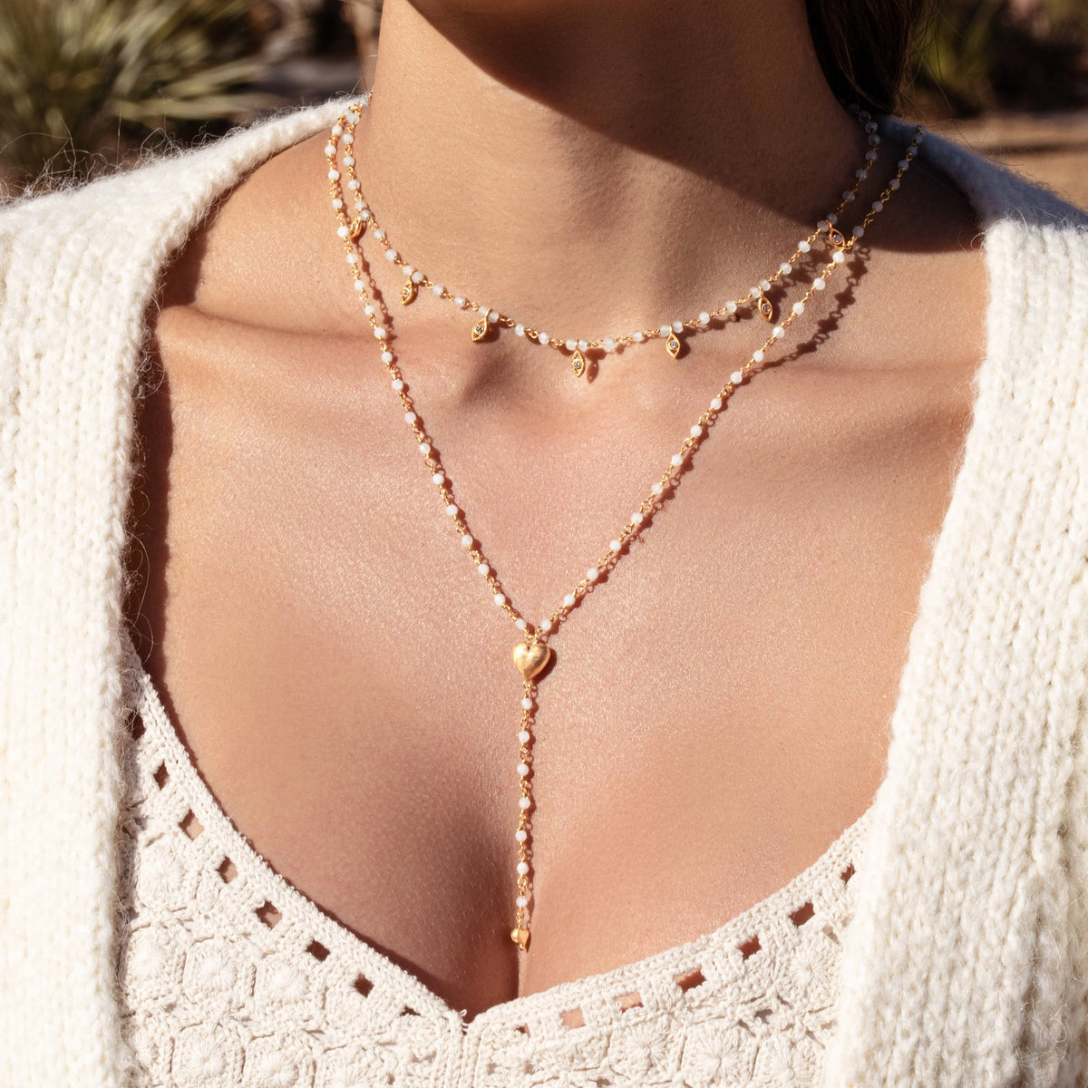 Karma and Luck  Necklace  -  Supreme Love Rose Quartz Heart Gold Rosary