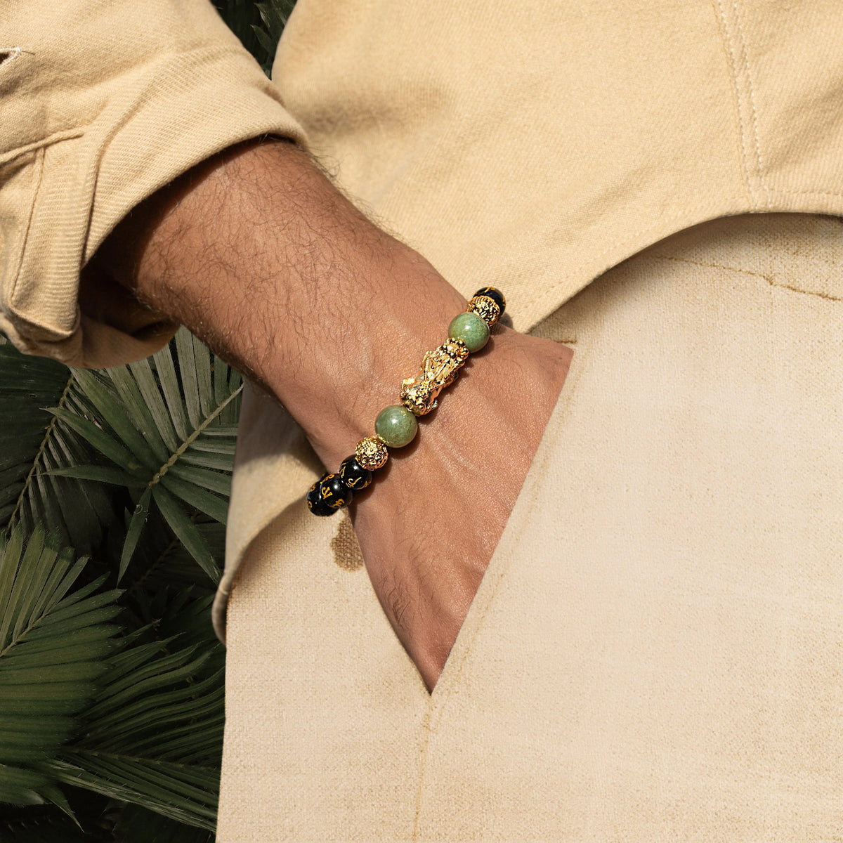 Karma and Luck  Bracelets - Mens  -  Cleansed Aura - Feng Shui Black Obsidian Wealth Bracelet