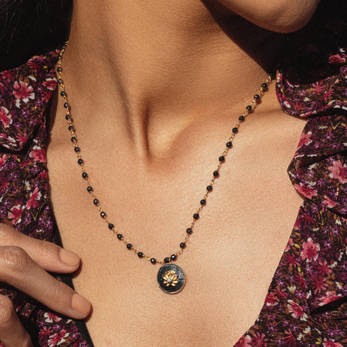 Karma and Luck  Necklace  -  Enlightenment Hope - Hematite Lotus Necklace