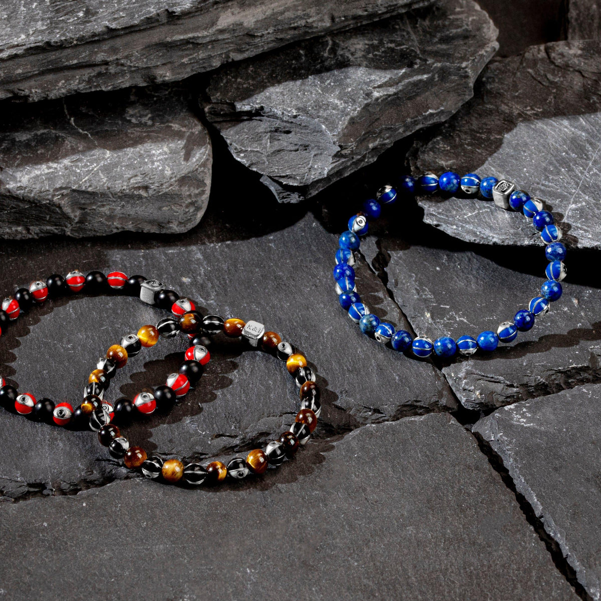 Karma and Luck  Bracelets - Mens  -  Confident Personality - Black Enamel Tiger's Eye Evil Eye Bracelet