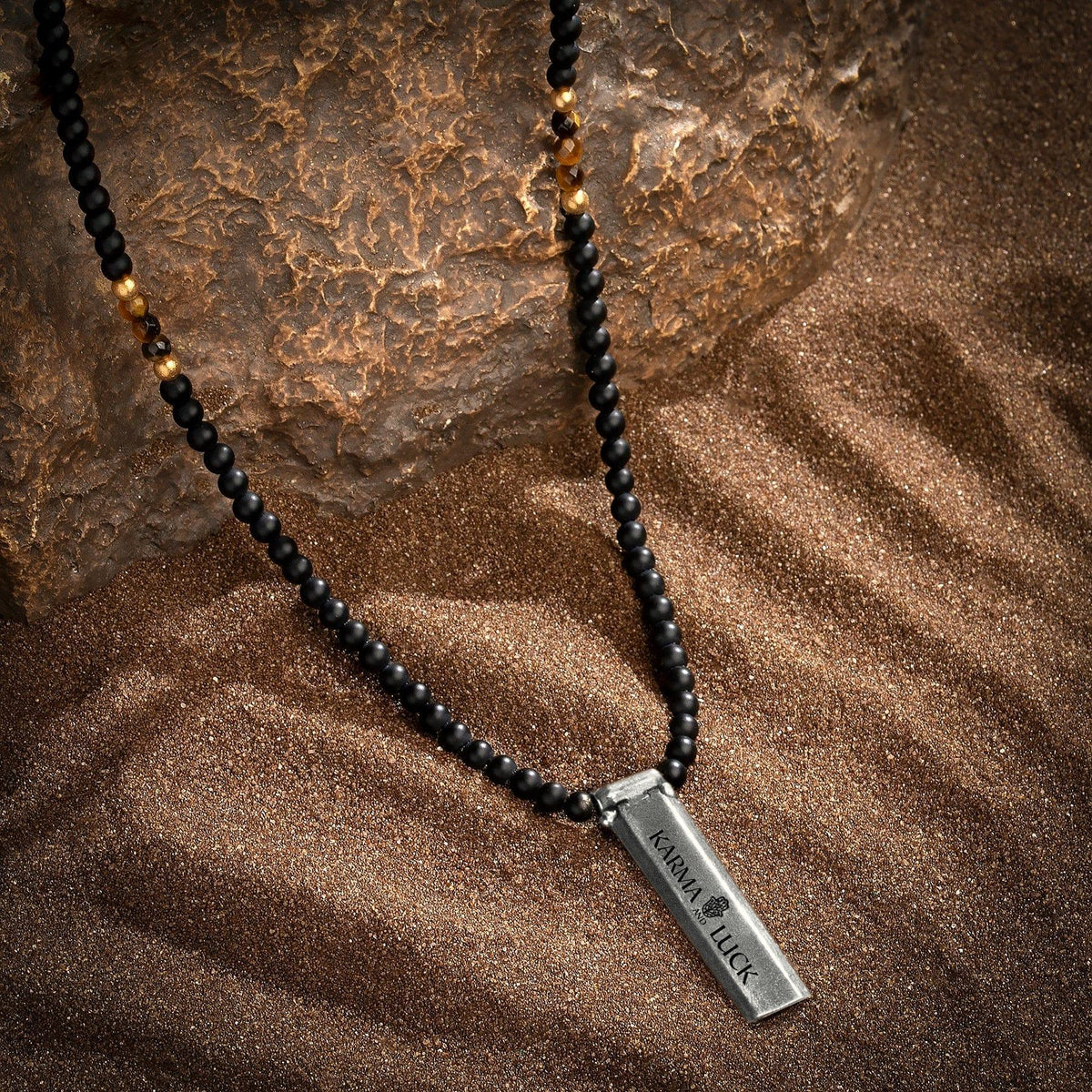 Karma and Luck  Necklaces - Mens  -  Divine Energy - Onyx Tiger's Eye Triple Protection Necklace
