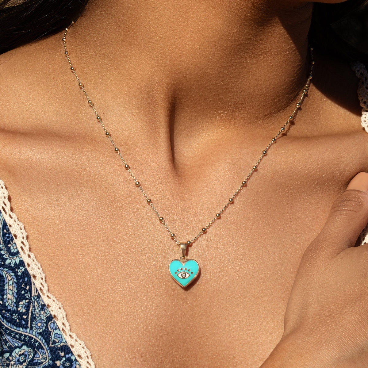 Karma and Luck  Necklace  -  Sincere Love - Evil Eye Diamond Heart Charm Necklace
