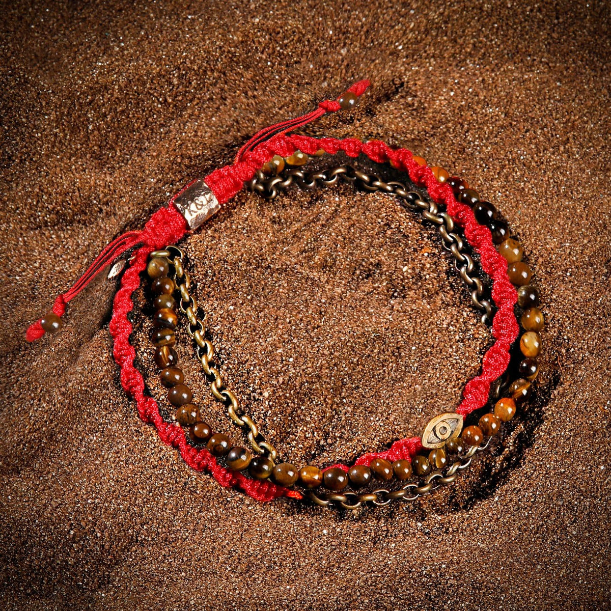 Karma and Luck  Bracelet  -  Eruptive Power - Tiger's Eye Evil Eye Red String Bracelet