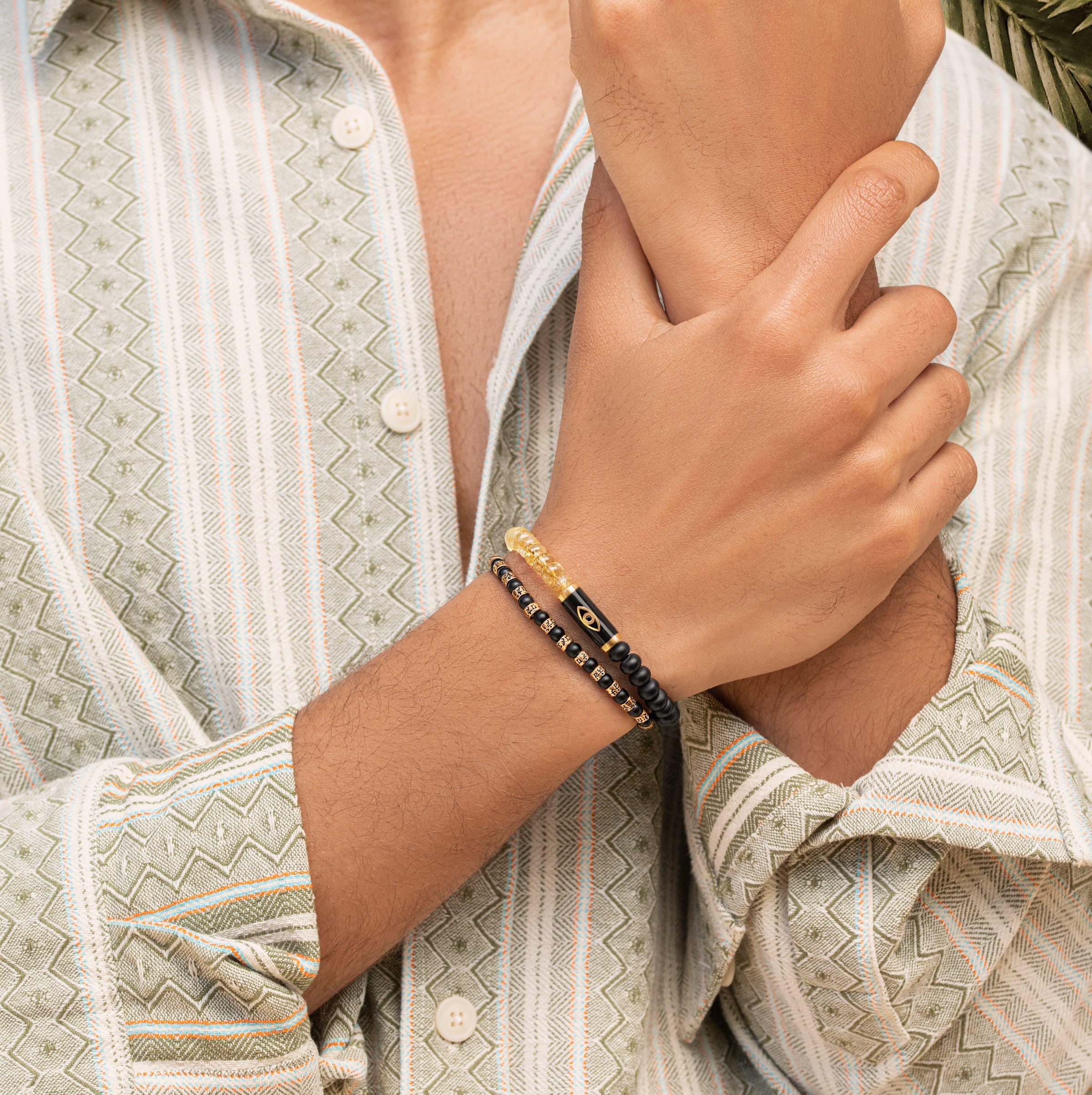 Karma and Luck  Bracelets - Mens  -  Radiant Joy - Evil Eye Citrine Matte Onyx Bracelet