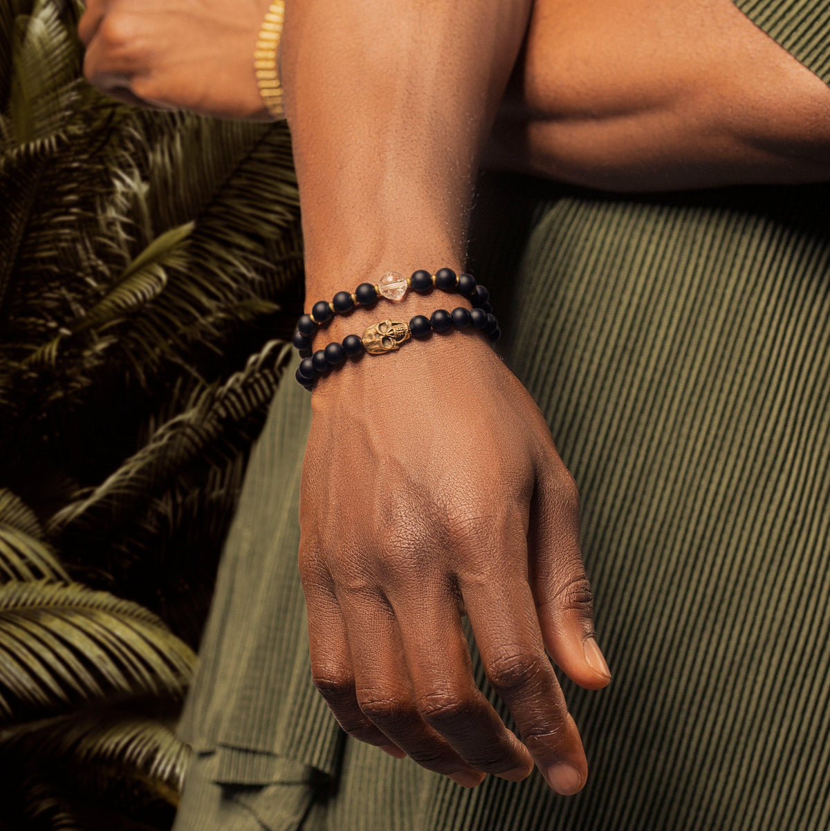 Karma and Luck  Bracelets - Mens  -  Celebrate Life - Matte Onyx Skull Charm Bracelet