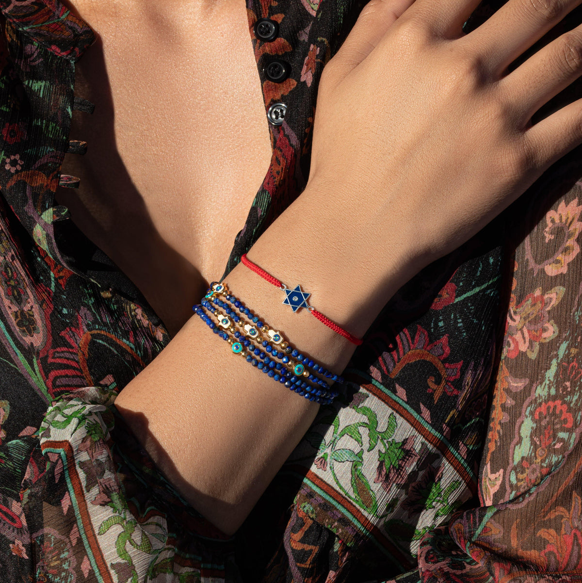 Karma and Luck  Bracelets - Womens  -  Wise Belief - Lapis Enamel Evil Eye Hamsa Bracelet