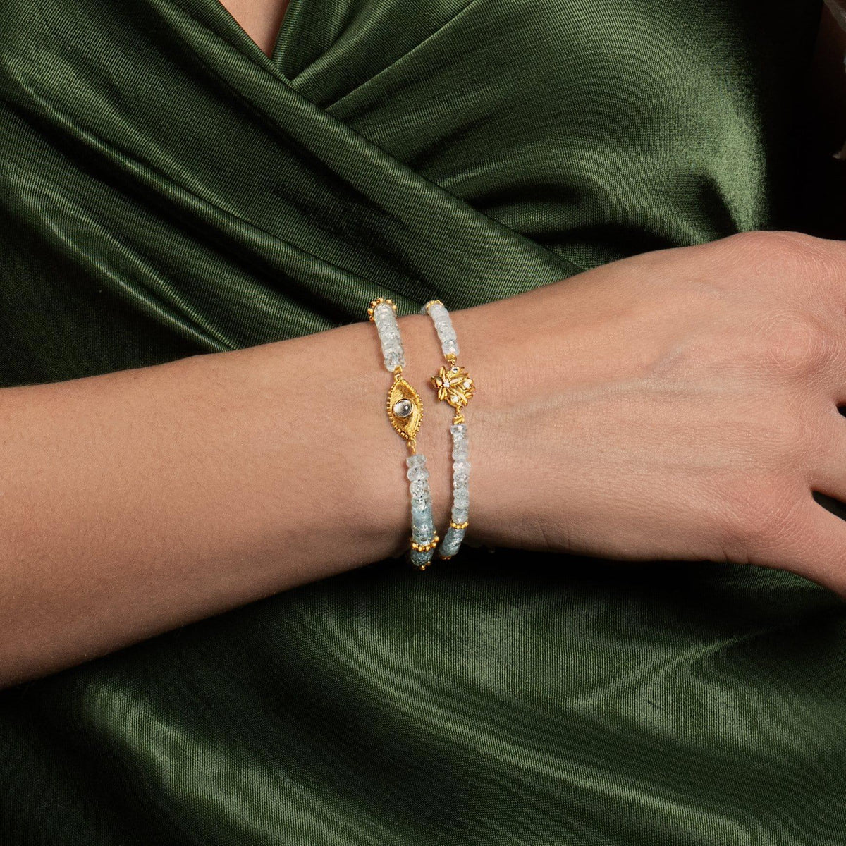 Karma and Luck  Bracelet  -  Soothing Thoughts - Aquamarine Evil Eye Charm Bracelet