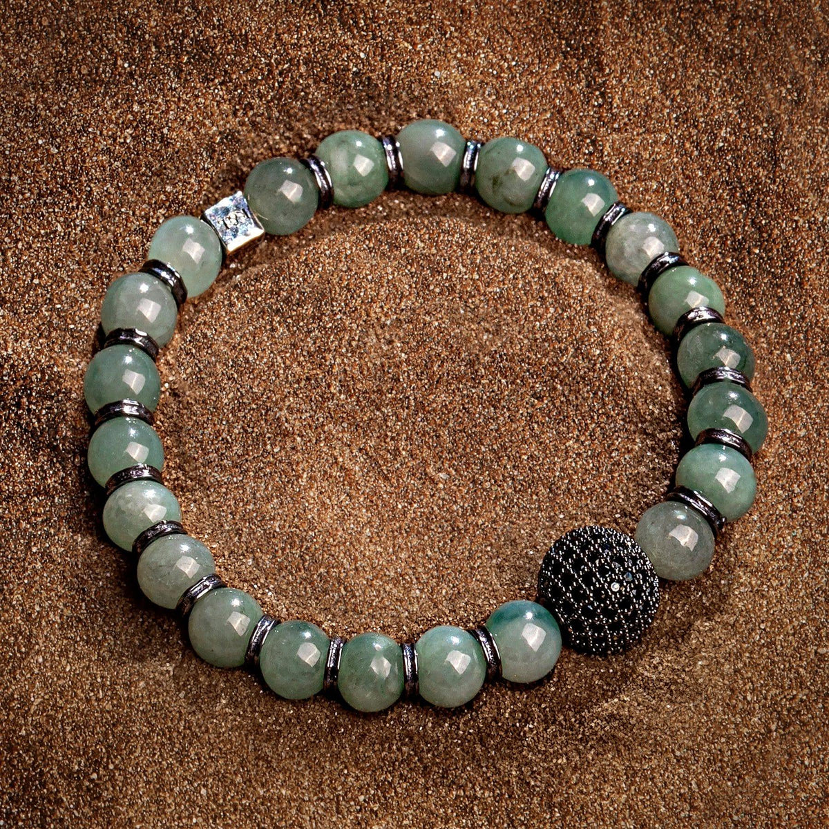 Karma and Luck  Bracelet  -  Abundant Vitality - Men's CZ Ball Jade Bracelet