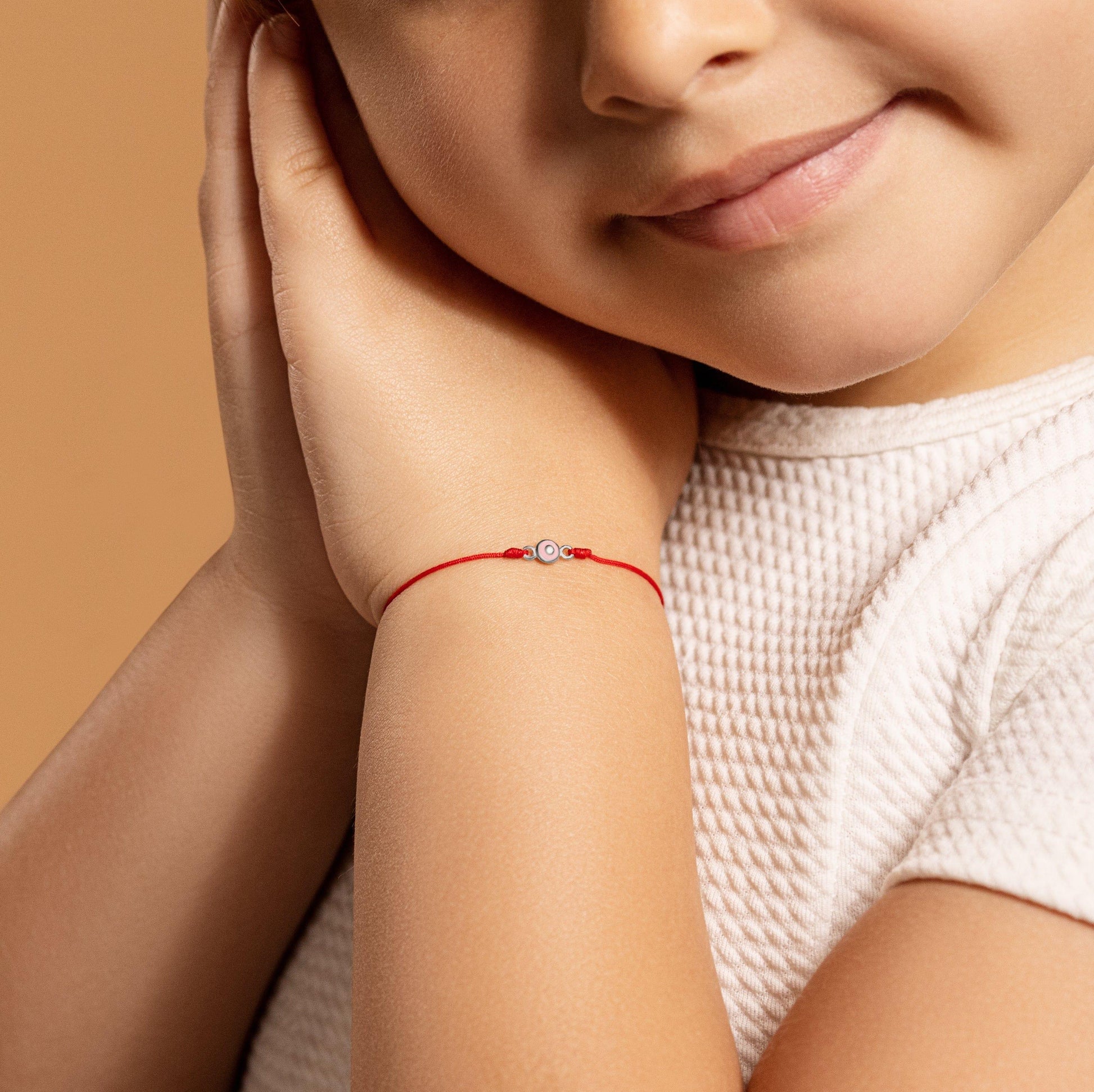 Karma and Luck  Kids  -  Protected by Love - Baby Girl Silver Evil Eye Red Bracelet