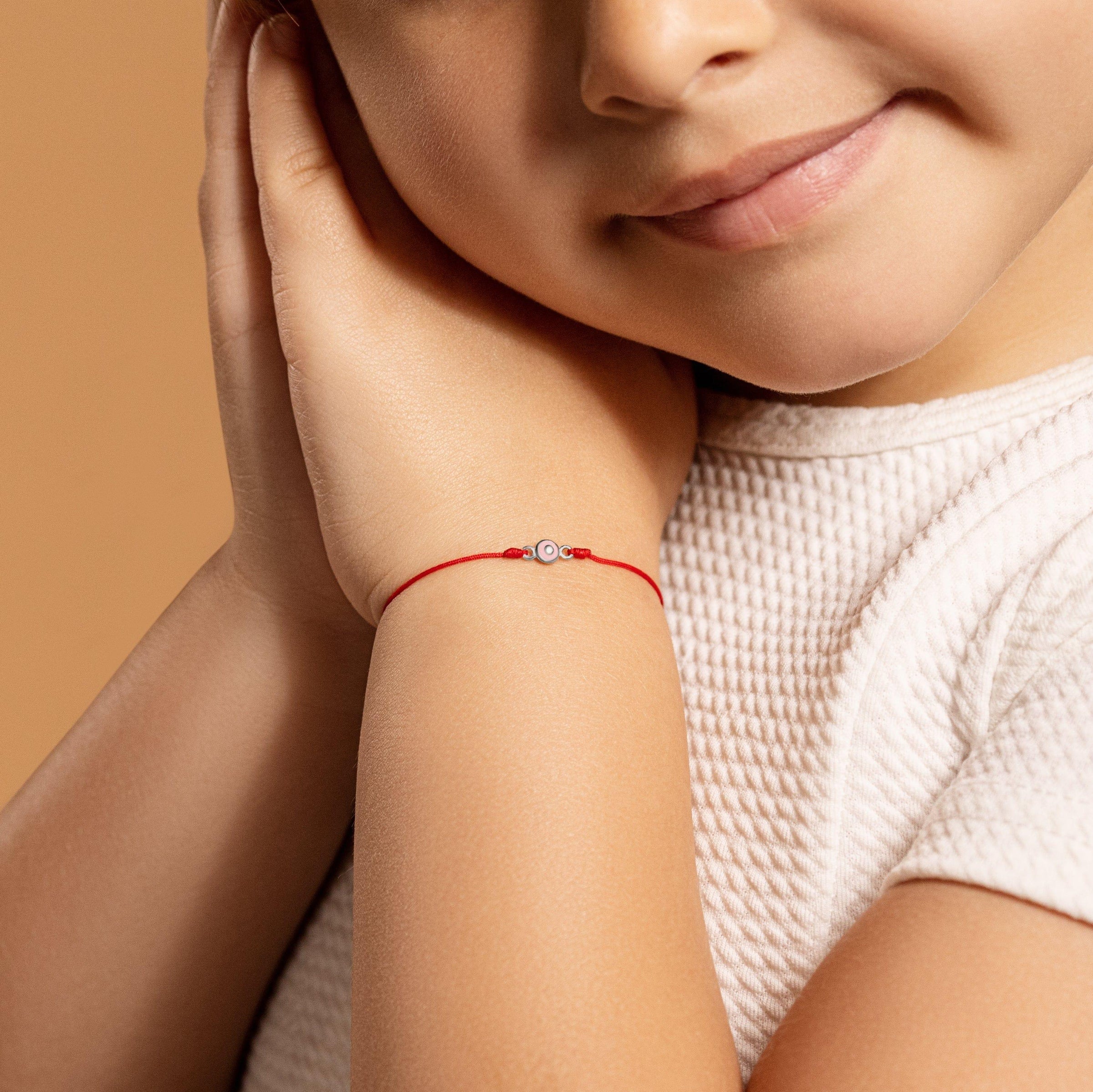 Karma and Luck  Kids  -  Protected by Love - Baby Girl Silver Evil Eye Red Bracelet