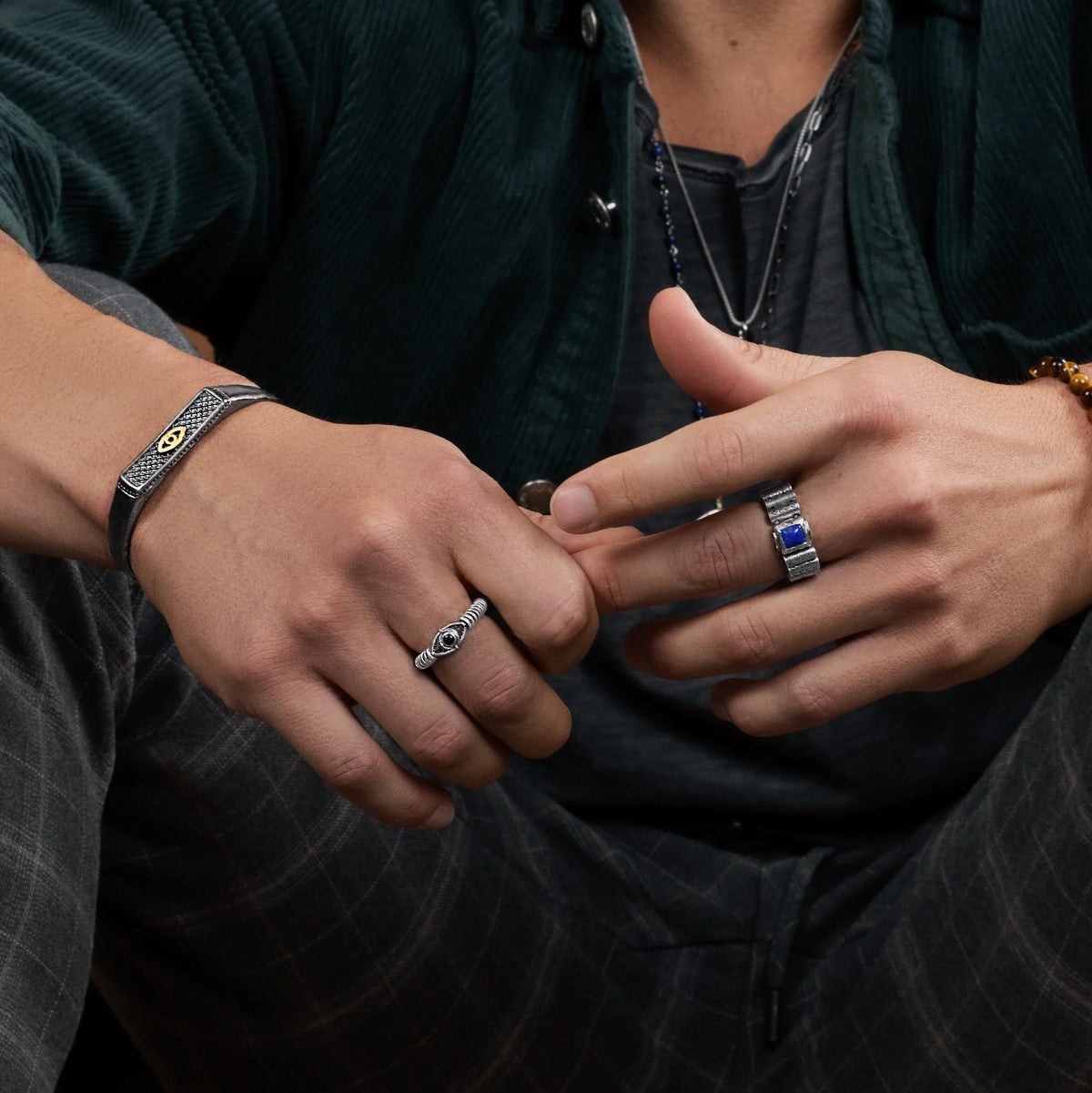 Karma and Luck  Men Ring  -  Invisible Armor - Heishi Evil Eye Onyx Ring