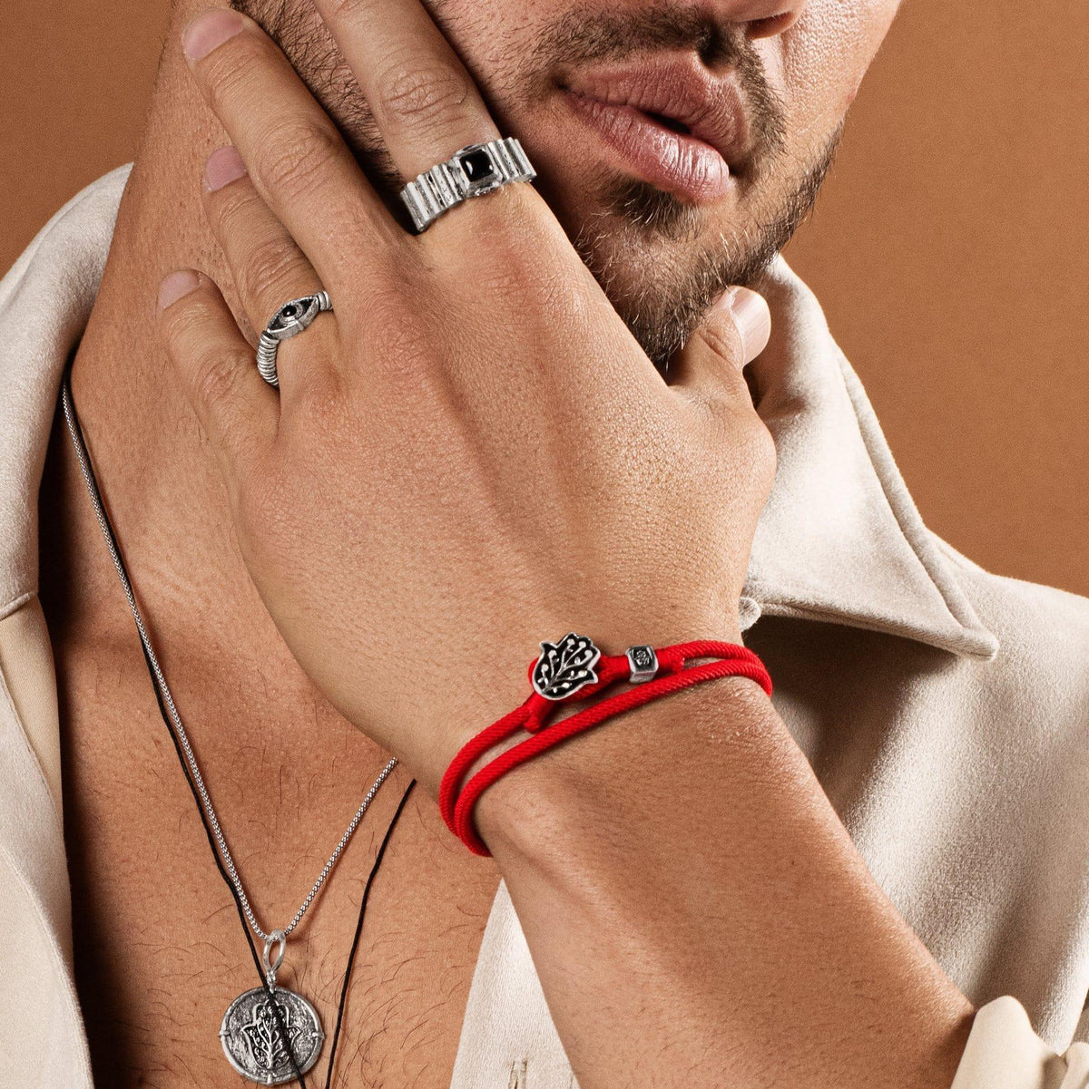 Karma and Luck  Men Ring  -  Invisible Armor - Heishi Evil Eye Onyx Ring