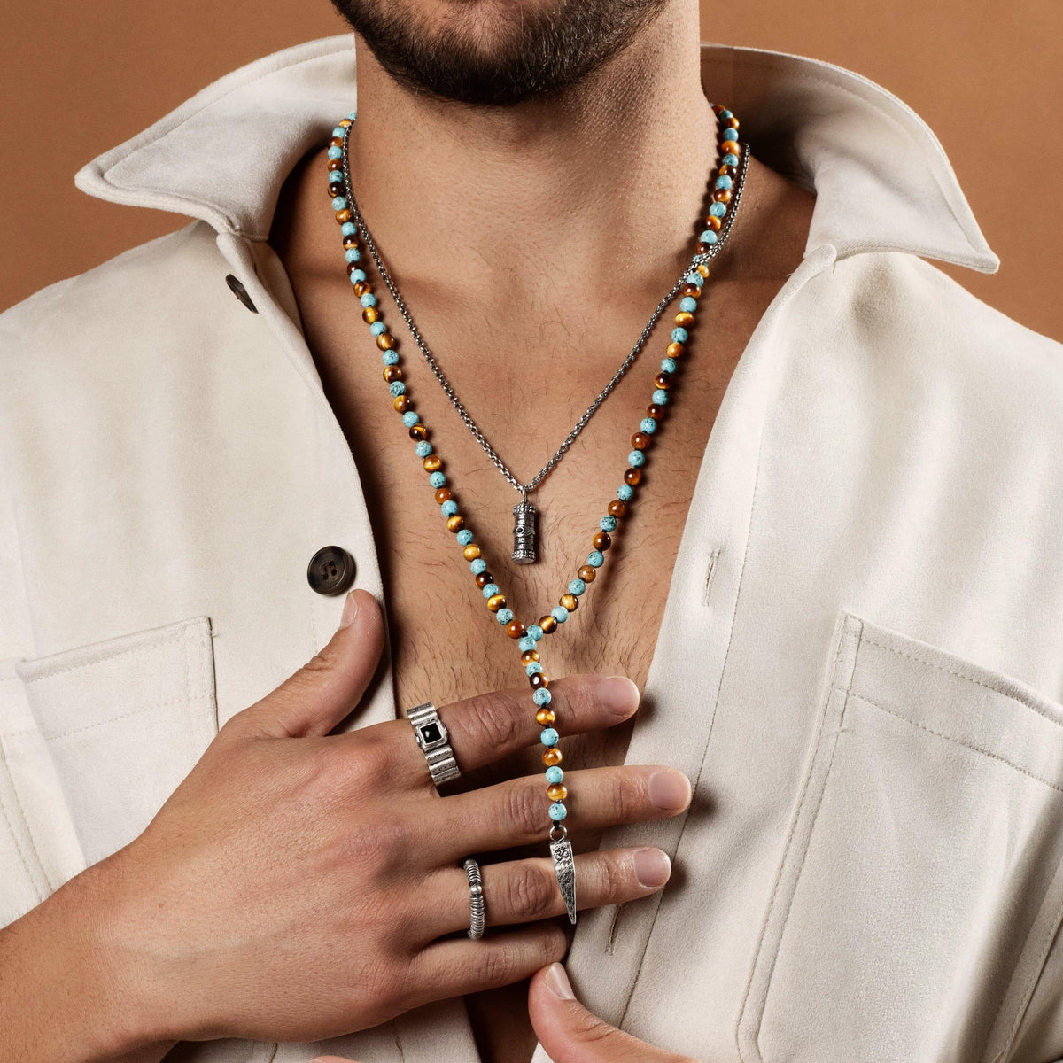 Karma and Luck  Necklace  -  Sublime Tranquility - 4 Symbol Tiger's Eye Turquoise Necklace