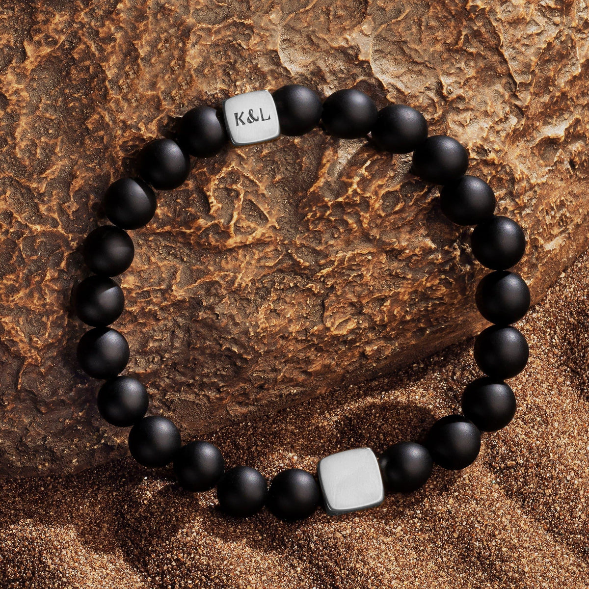 Karma and Luck  Bracelets - Mens  -  Powerful Vibrations- Onyx Metal Bracelet