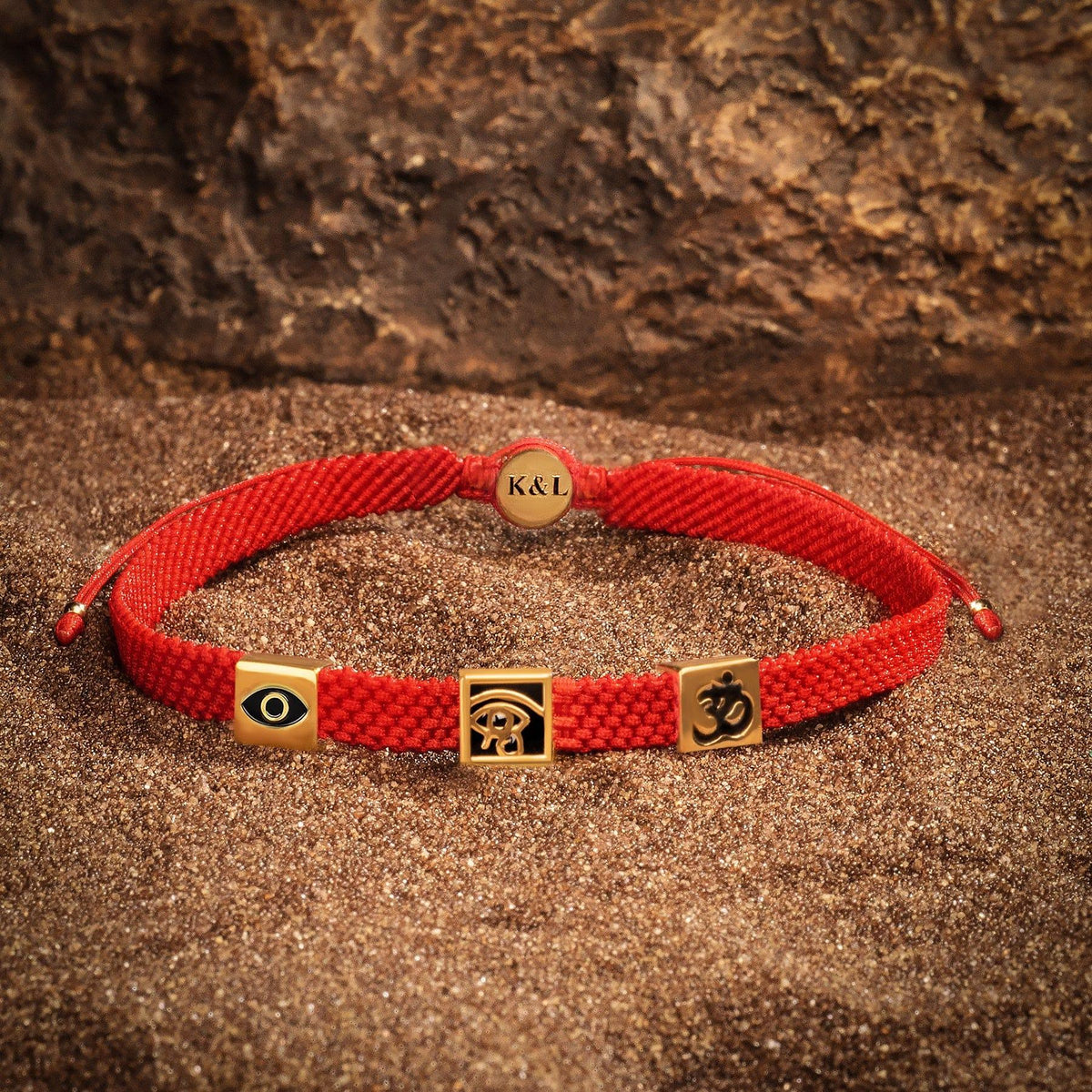 Karma and Luck  Bracelets - Mens  -  Spiritual Bliss - Triple Protection Red Macrame Bracelet