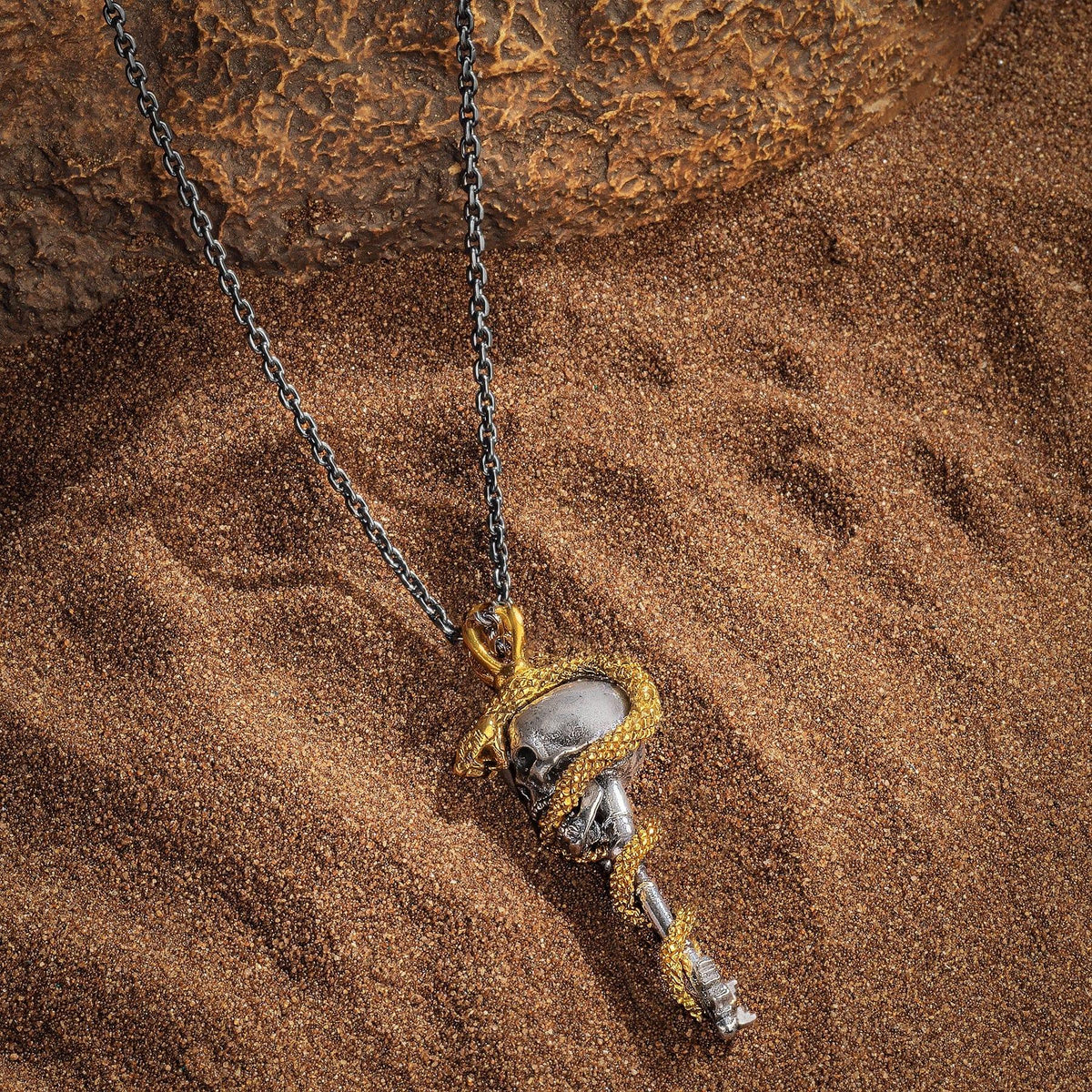 Karma and Luck  Necklaces - Mens  -  Powerful Guidance - Snake Skull Onyx Necklace